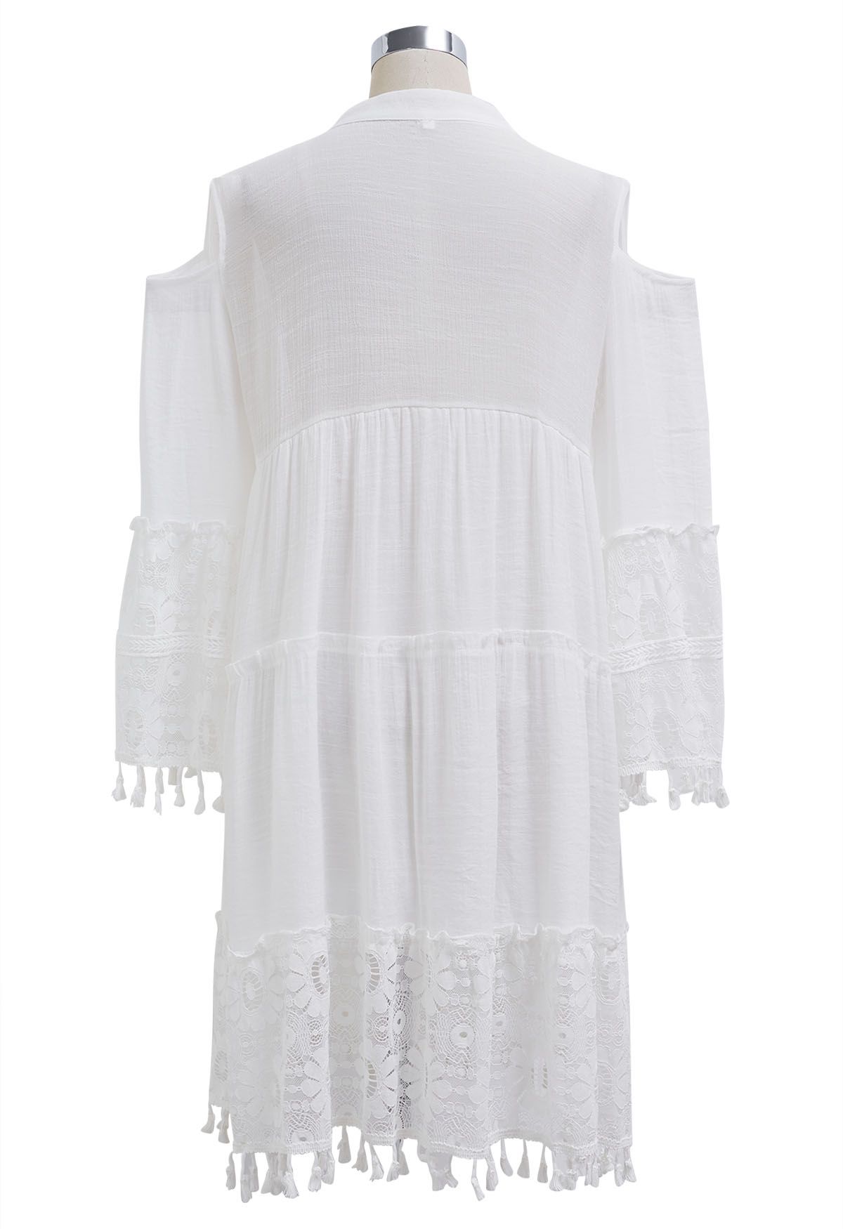 Cutwork Lace Tassel Trim Dolly Dress in White