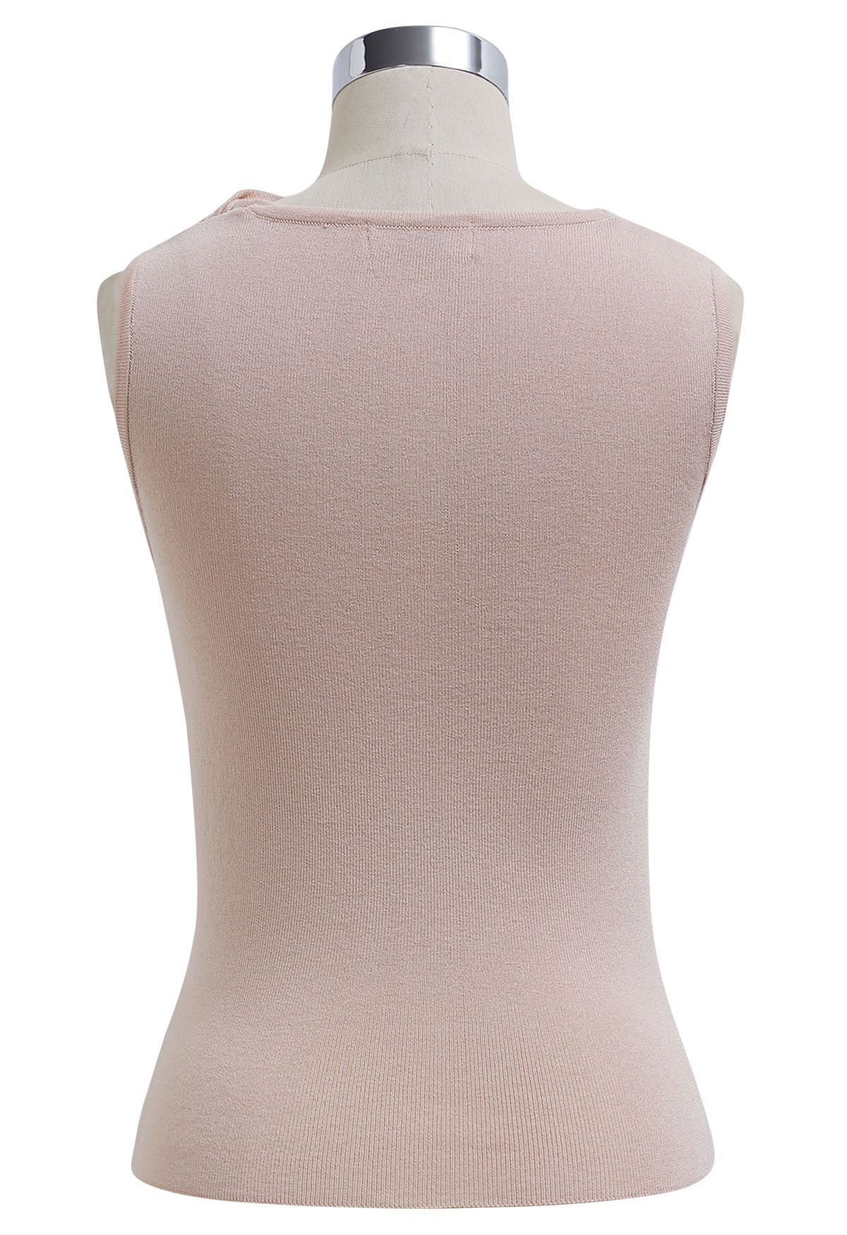 Side Knot Ruched Sleeveless Knit Top in Pink