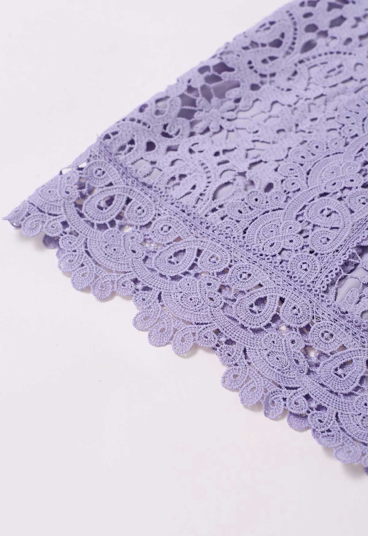 Floral Guipure Lace Short Sleeve Top  in Lilac