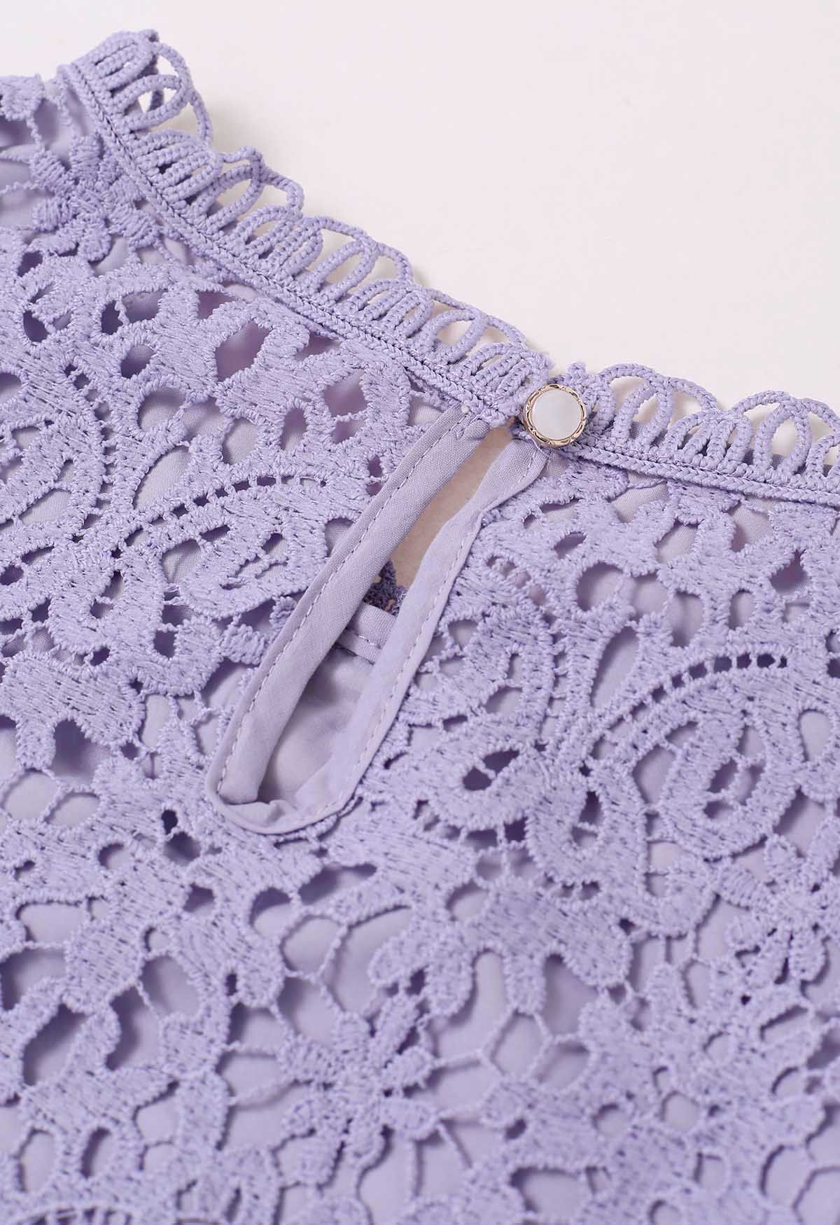 Floral Guipure Lace Short Sleeve Top  in Lilac