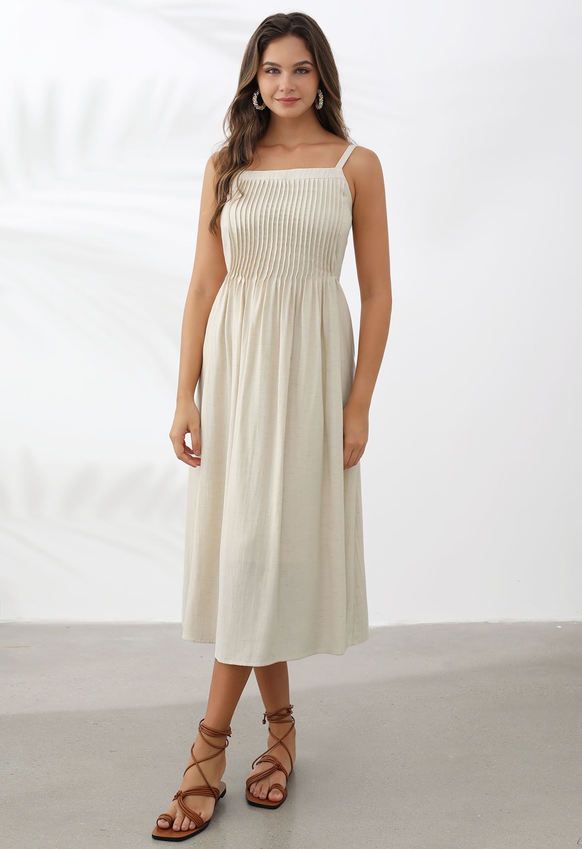 Pintuck Linen-Blend Cami Dress in Linen