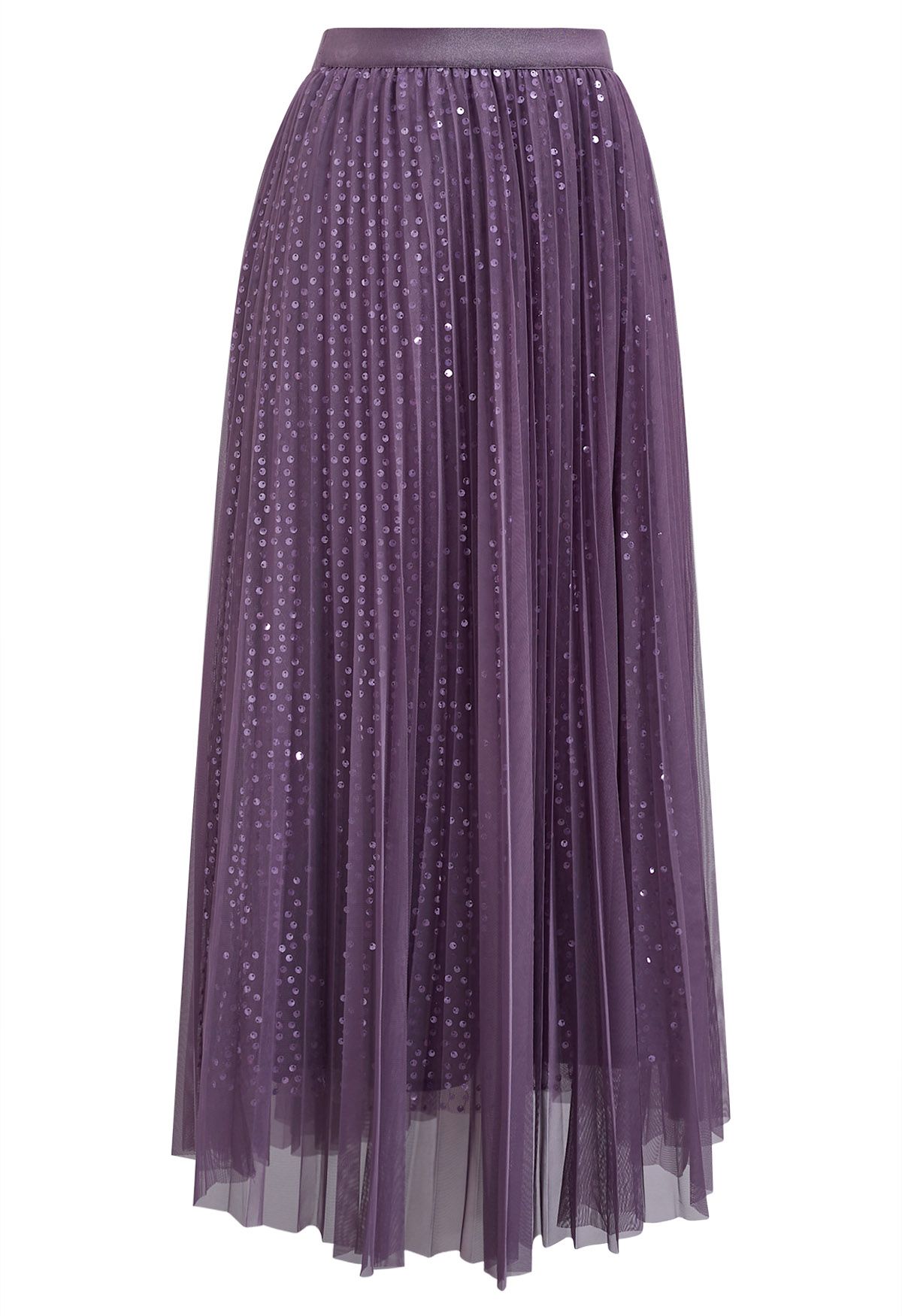 Glister Sequin Trim Mesh Tulle Maxi Skirt in Purple