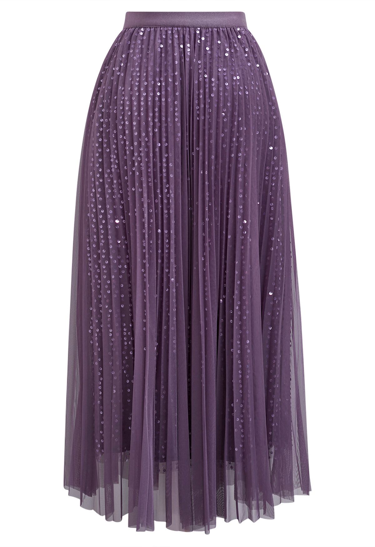 Glister Sequin Trim Mesh Tulle Maxi Skirt in Purple