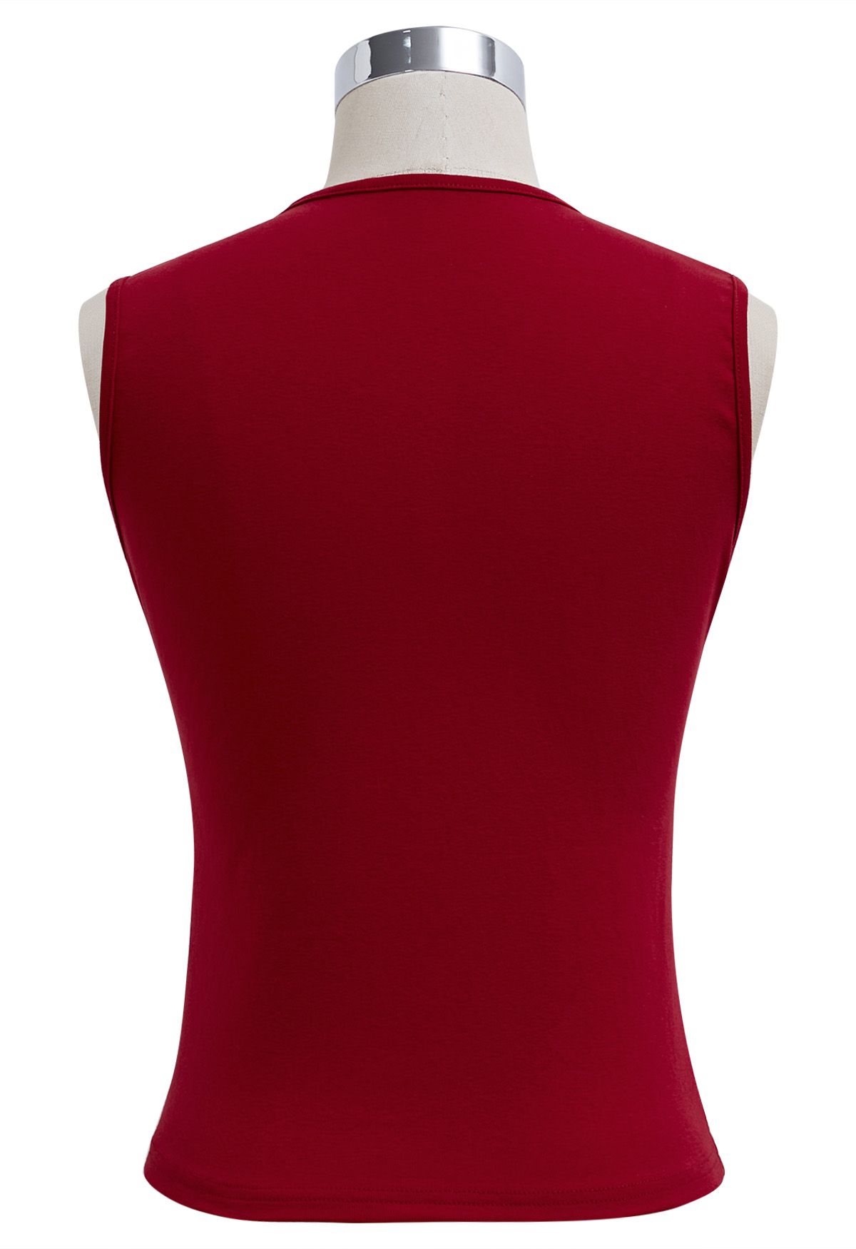 Faux-Wrap Sleeveless Cotton Top in Red