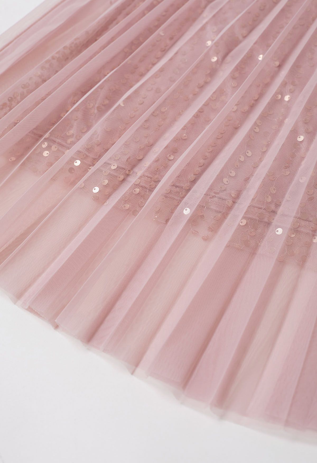 Glister Sequin Trim Mesh Tulle Maxi Skirt in Pink