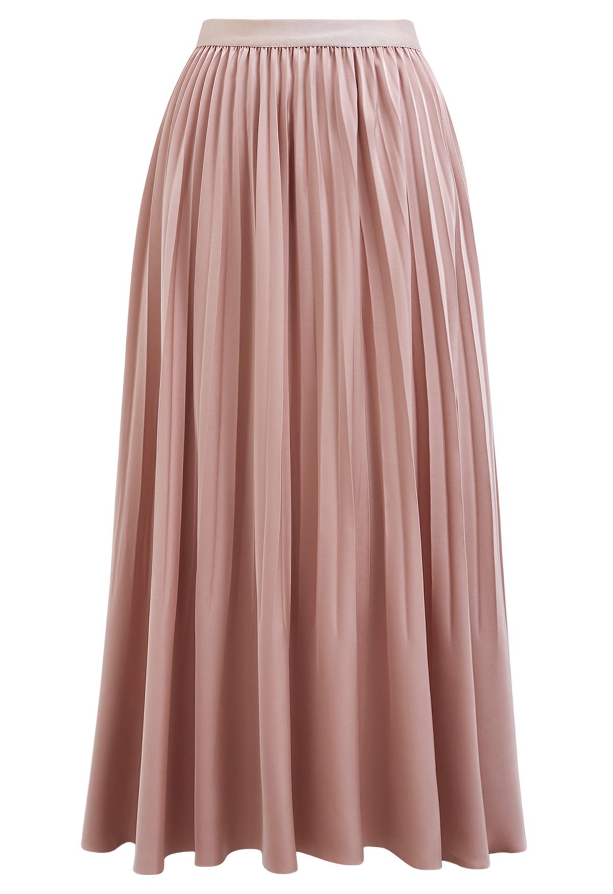 Smooth Satin Pleated Midi Skirt in Pink