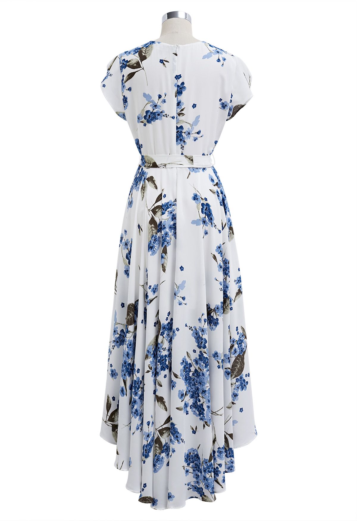 Floral Asymmetric Hem Chiffon Wrap Maxi Dress