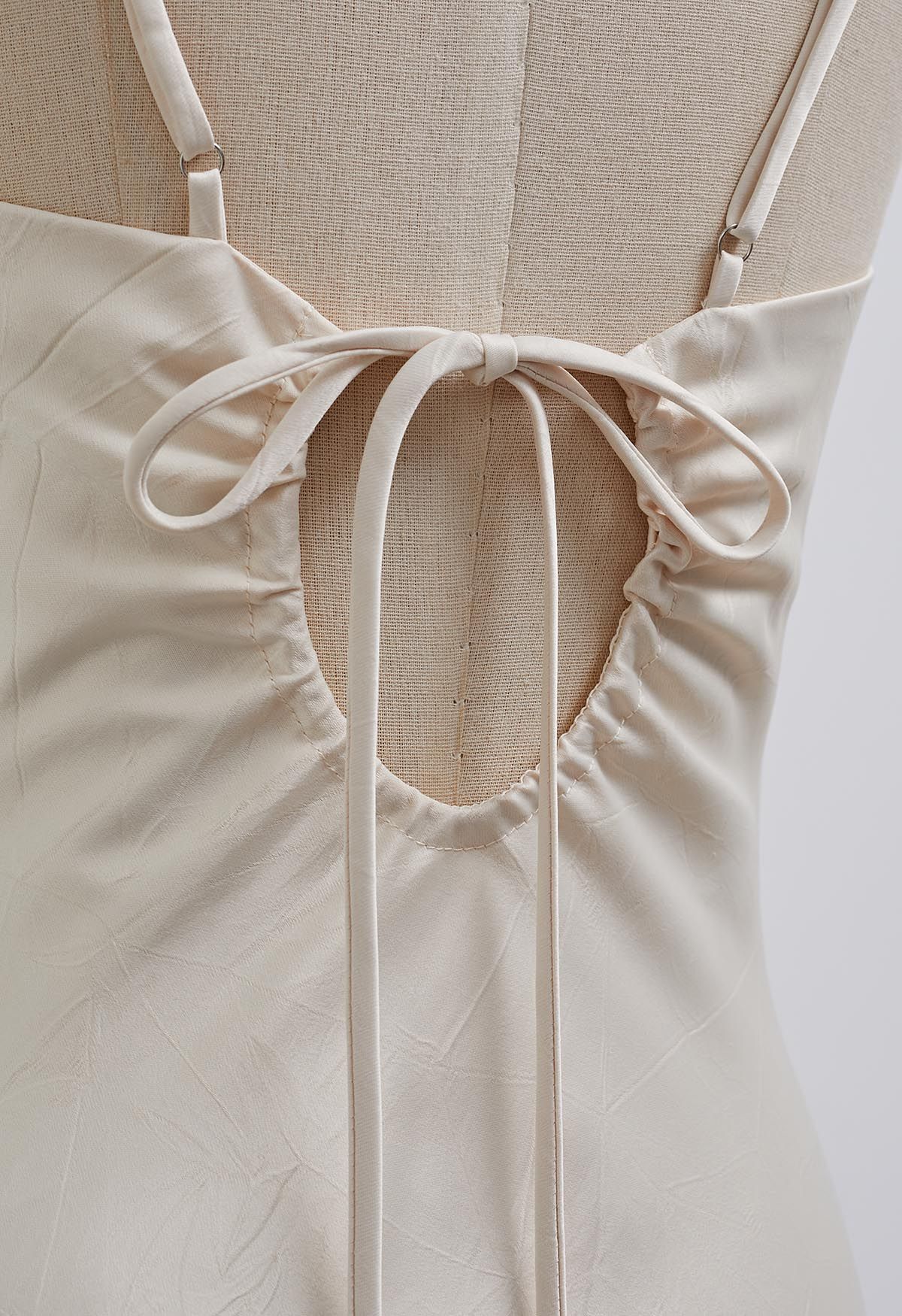 Drawstring Tie Open-Back Satin Cami Dress in Ivory