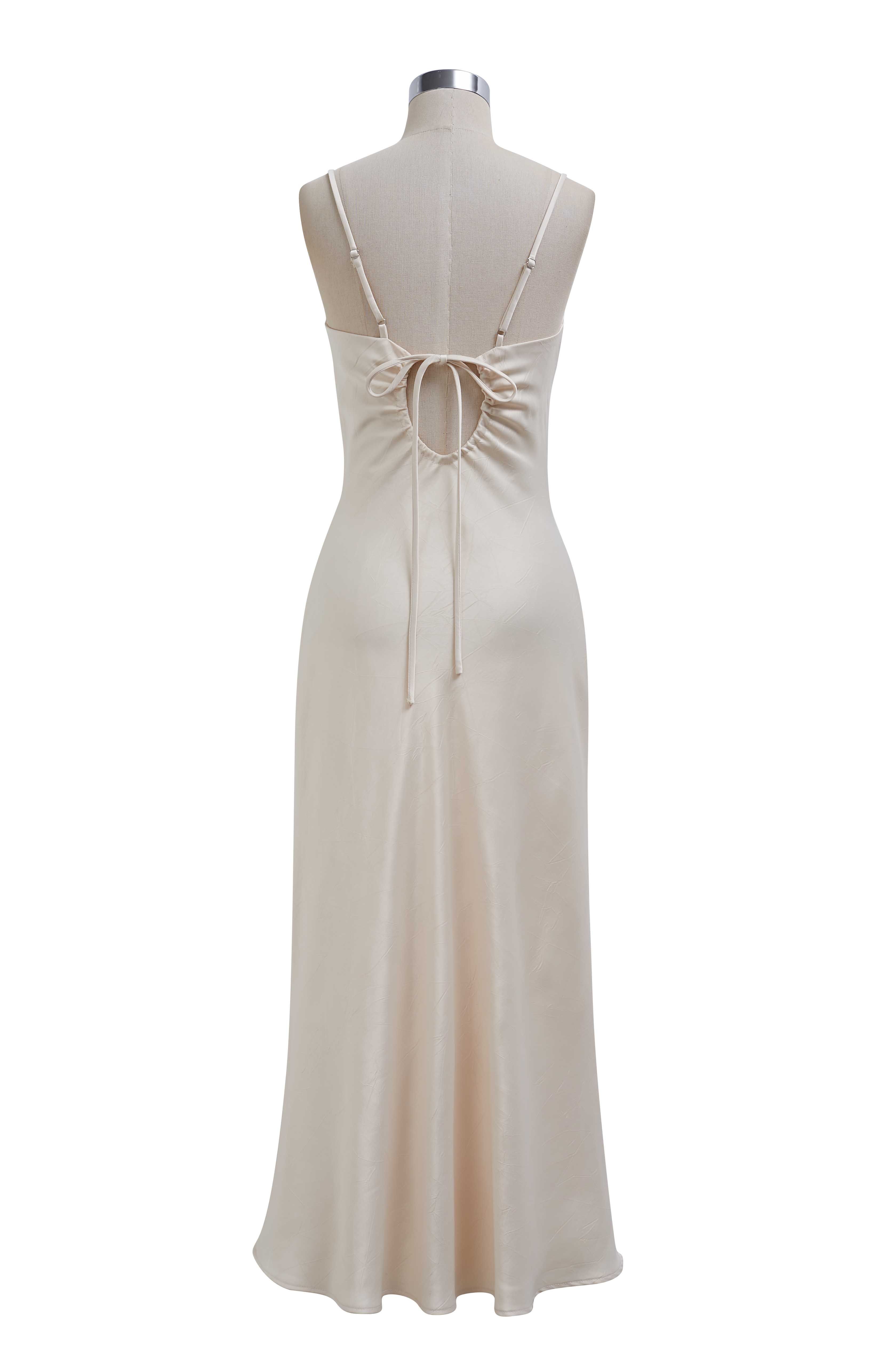 Drawstring Tie Open-Back Satin Cami Dress in Ivory