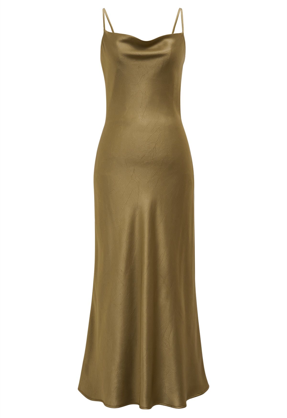 Drawstring Tie Open-Back Satin Cami Dress in Gold