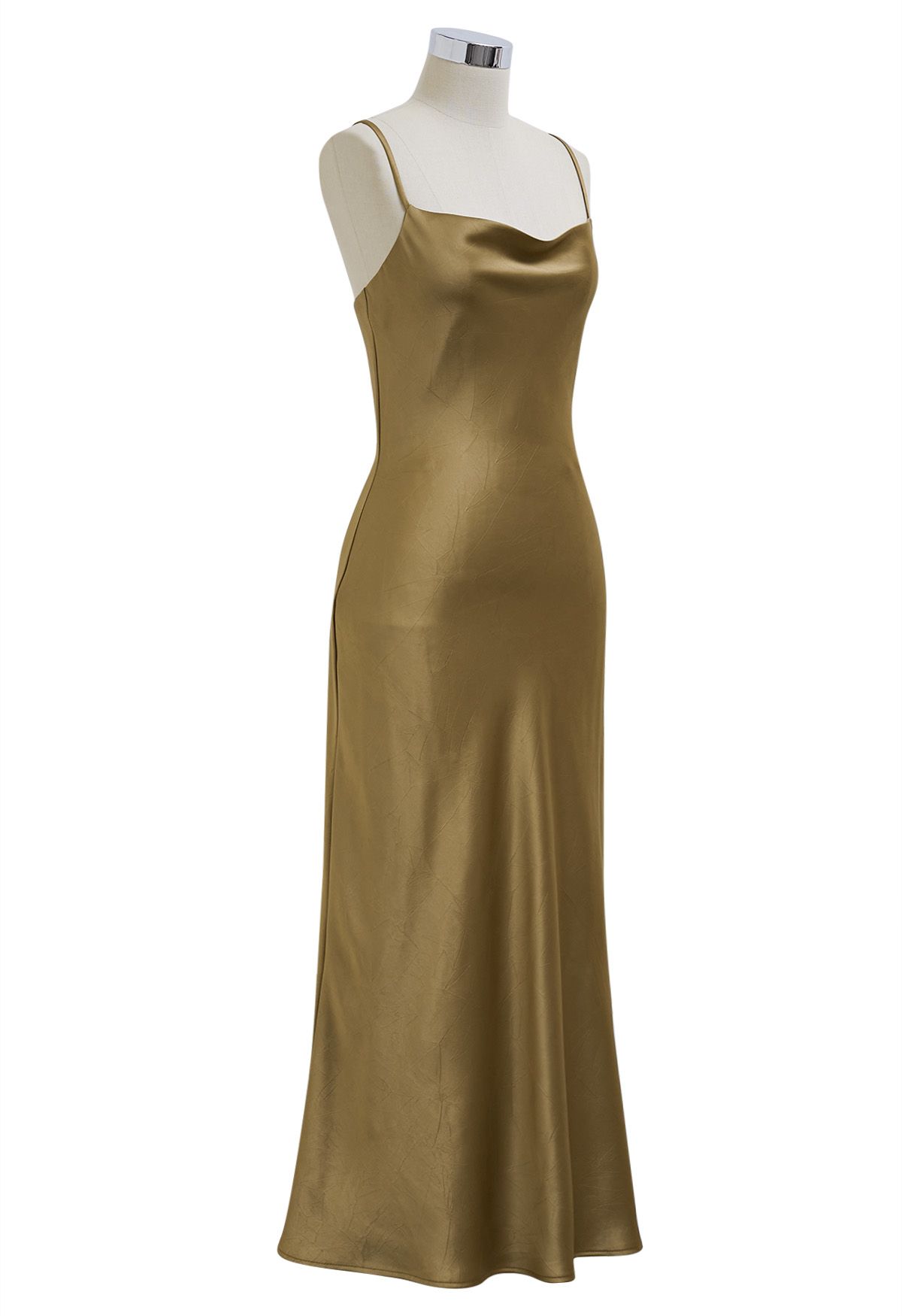 Drawstring Tie Open-Back Satin Cami Dress in Gold