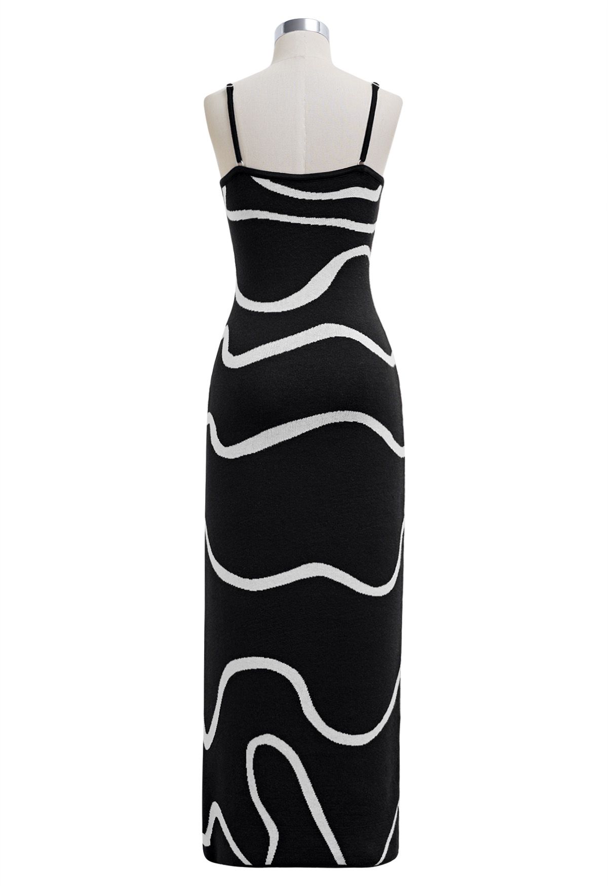 Wavy Print Knit Cami Dress in Black