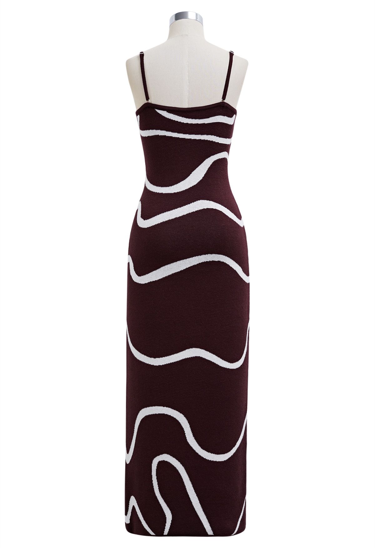 Wavy Print Knit Cami Dress in Burgundy