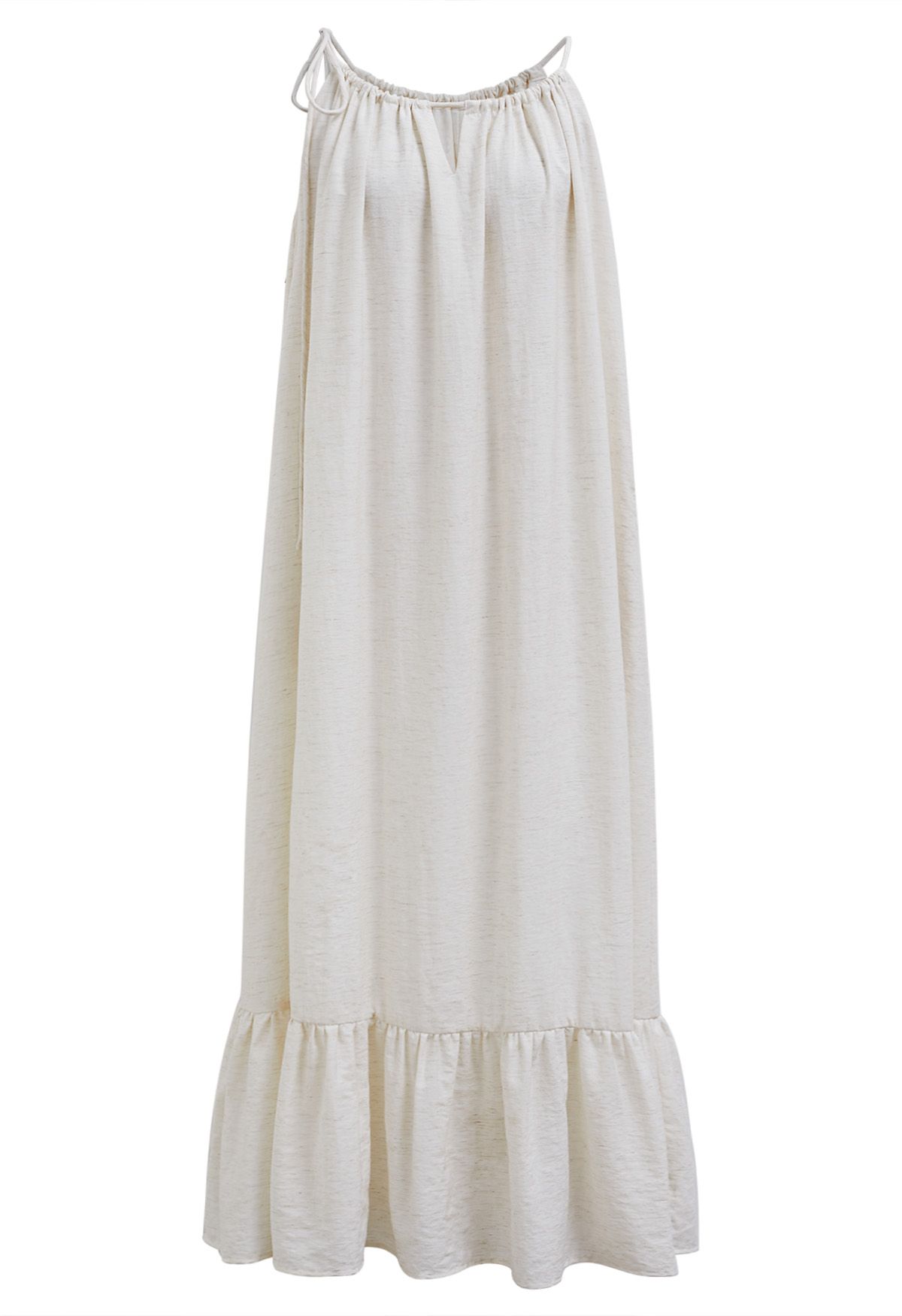 Self-Tie Halter Frill Hem Maxi Dress in Ivory