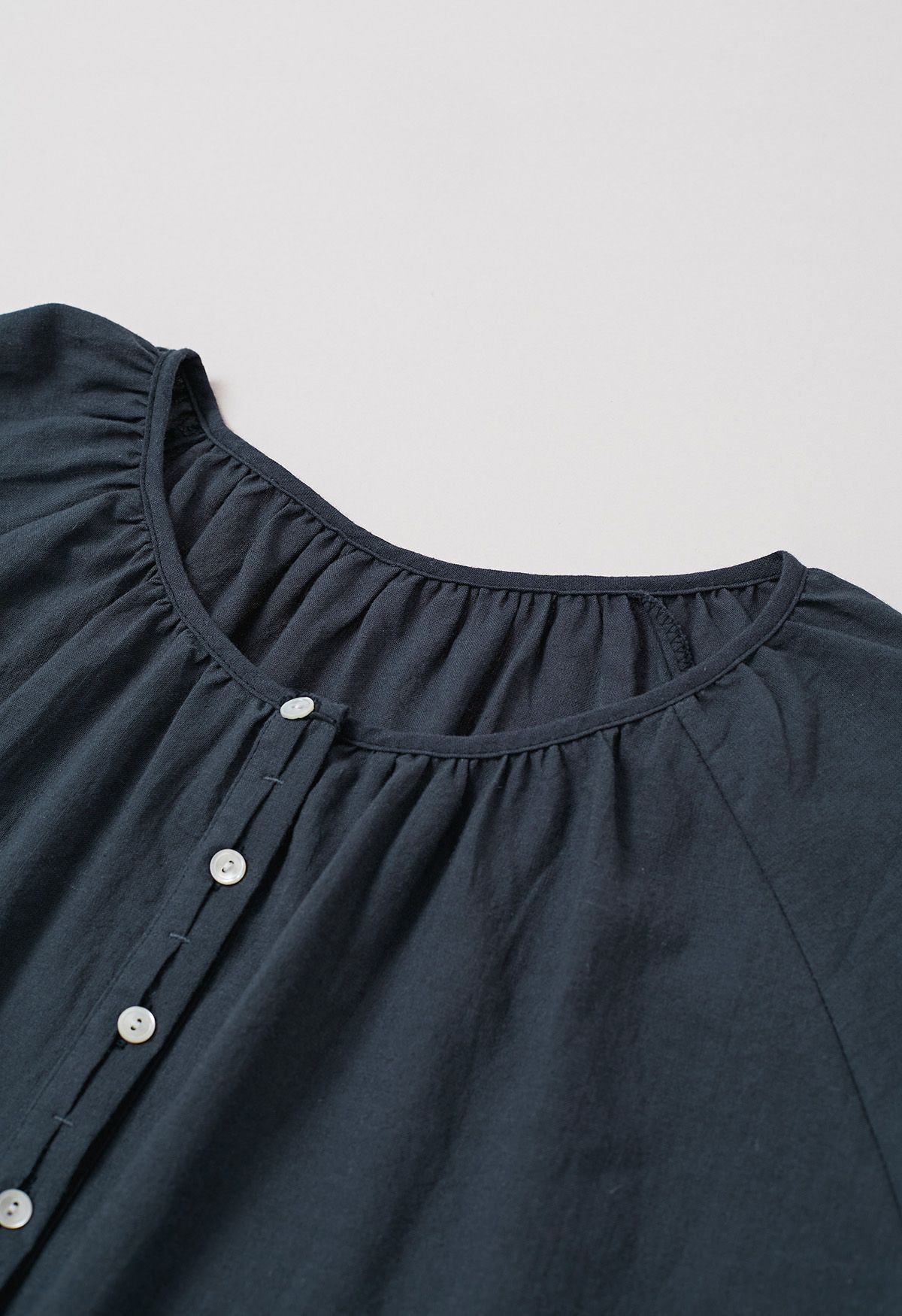 Buttoned Front Roll-Cuff Dolly Top in Navy