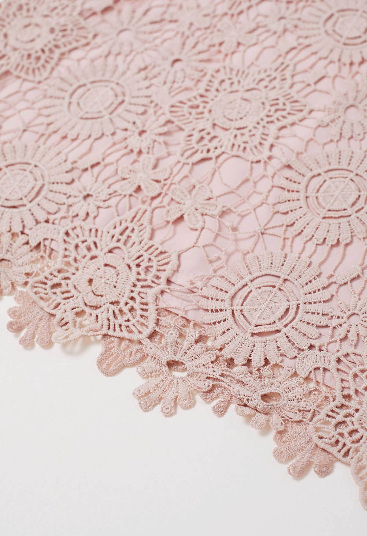 Full Floral Guipure Lace Elbow Sleeve Top in Pink