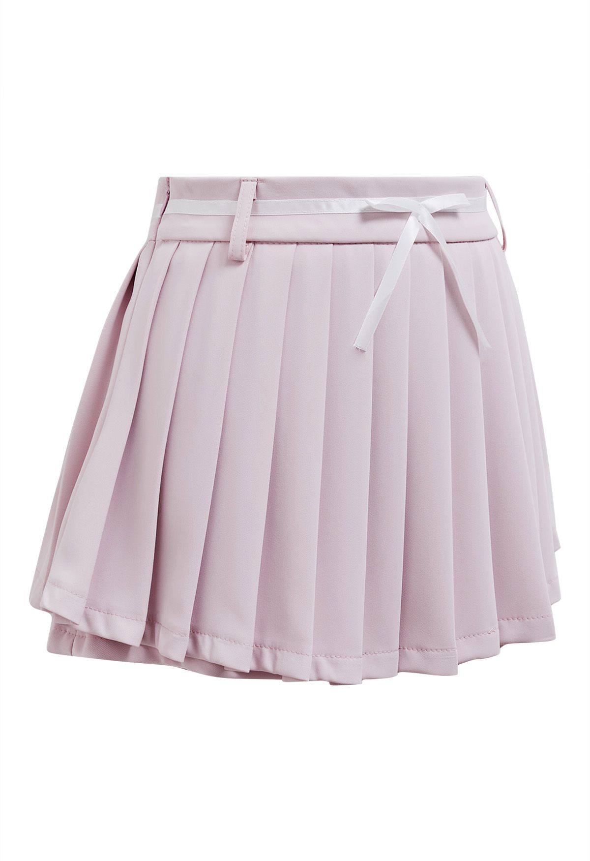 Bowknot Embellished Pleated Mini Skorts in Light Pink