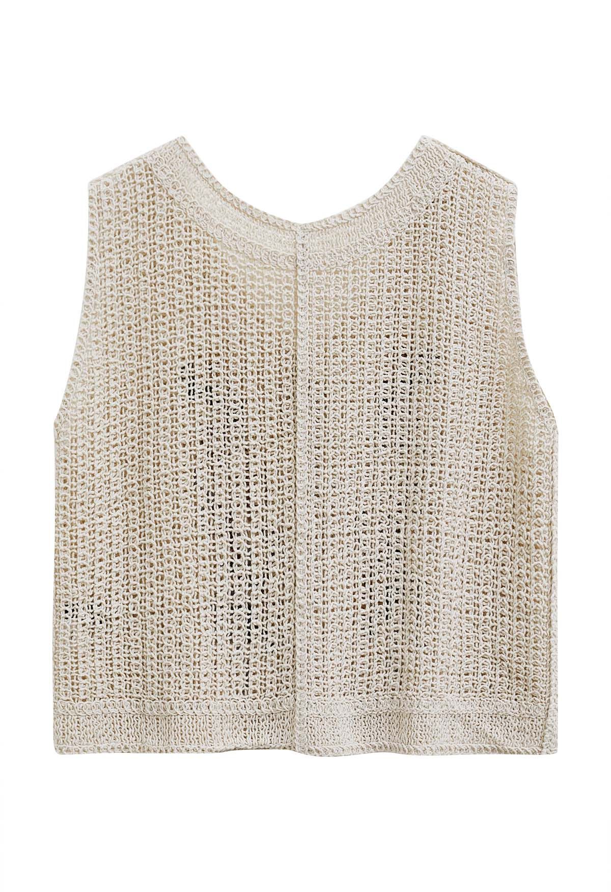 3D Floral Embroidered Crochet Cotton Vest 