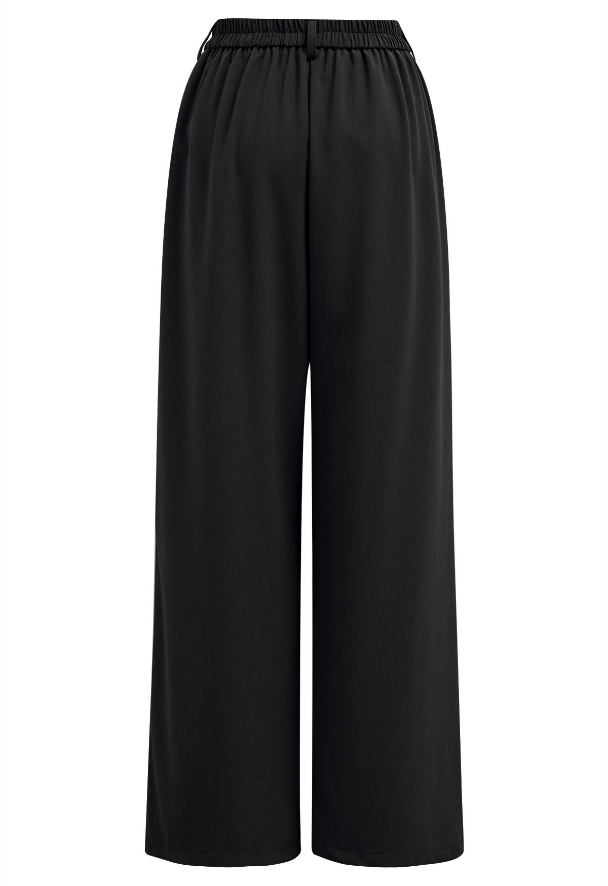 Belted Waist Pleated Palazzo Pants in Black