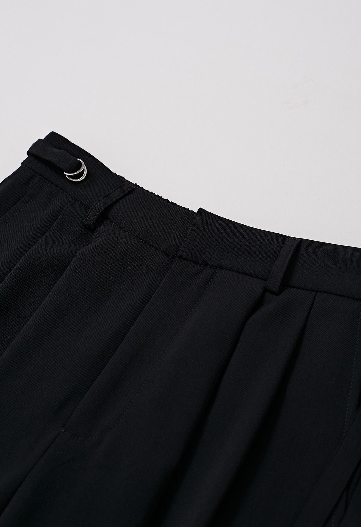 Belted Waist Pleated Palazzo Pants in Black