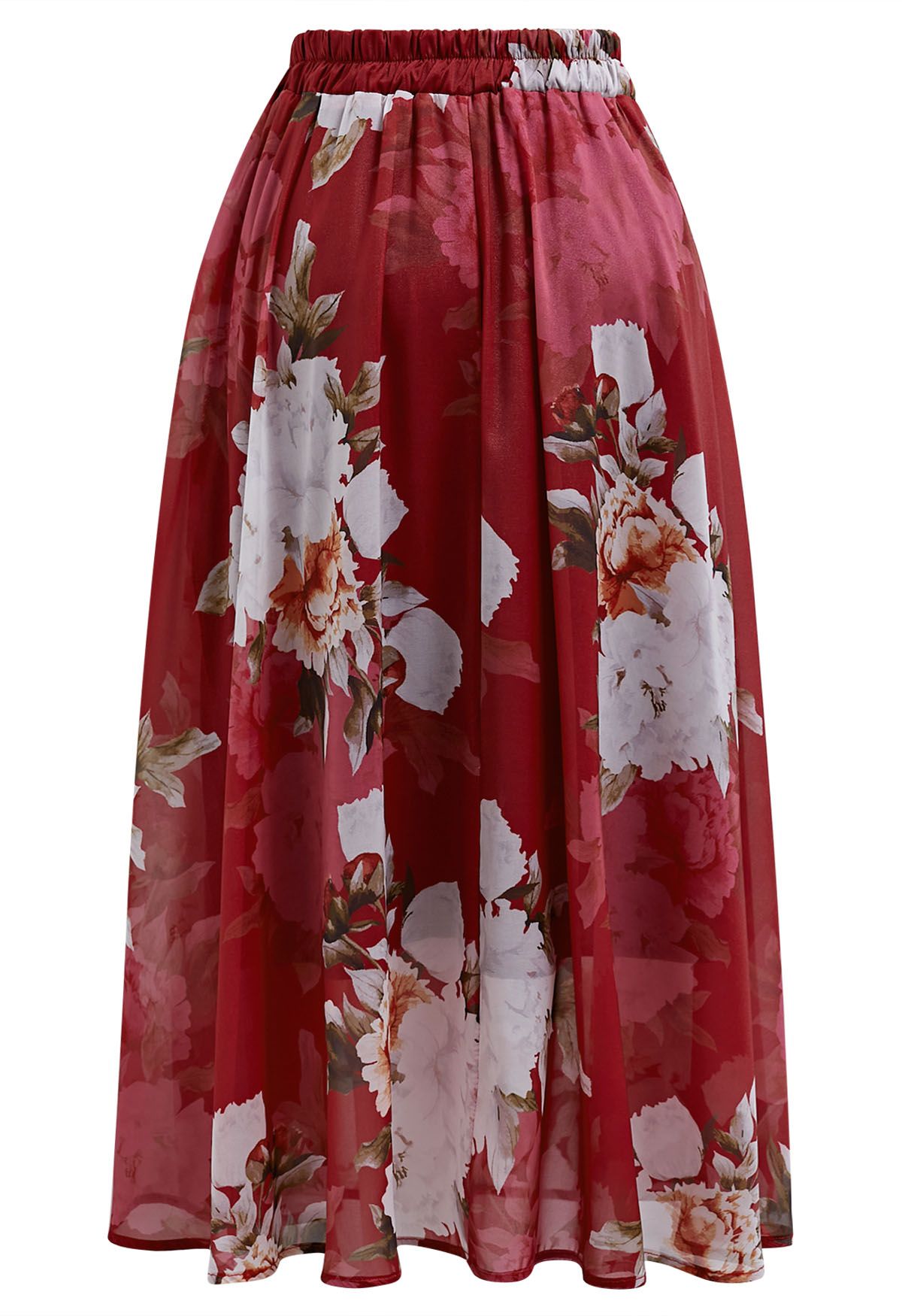 Bright Peony Soft Organza Flare Midi Skirt