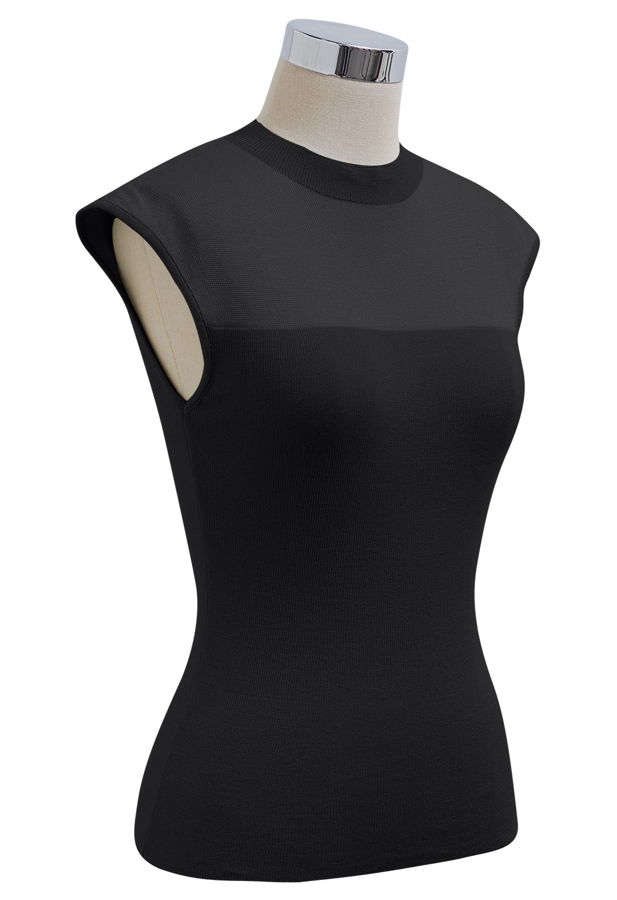 Mock Neck Sleeveless Slim Fit Knit Top in Black