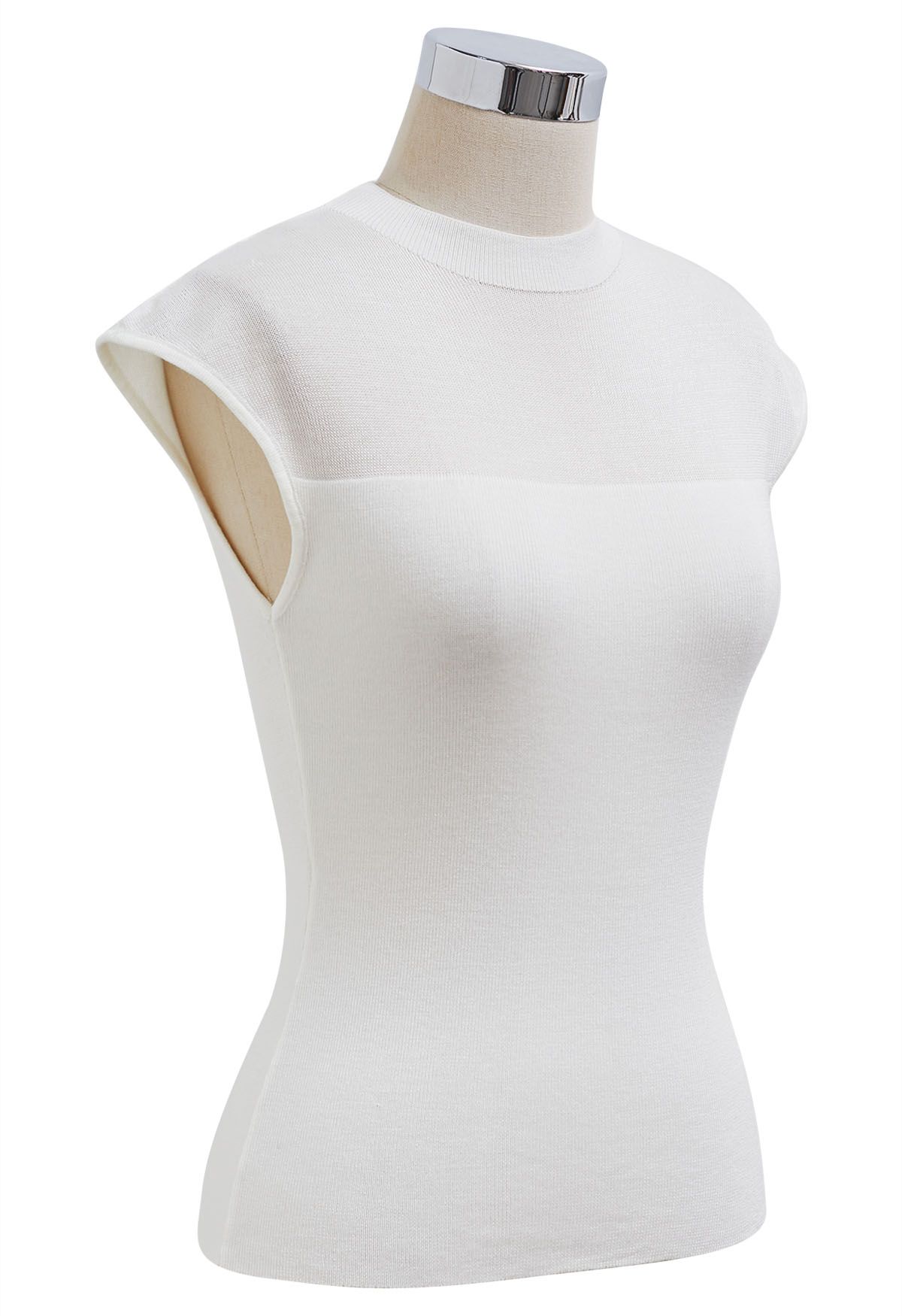 Mock Neck Sleeveless Slim Fit Knit Top in White