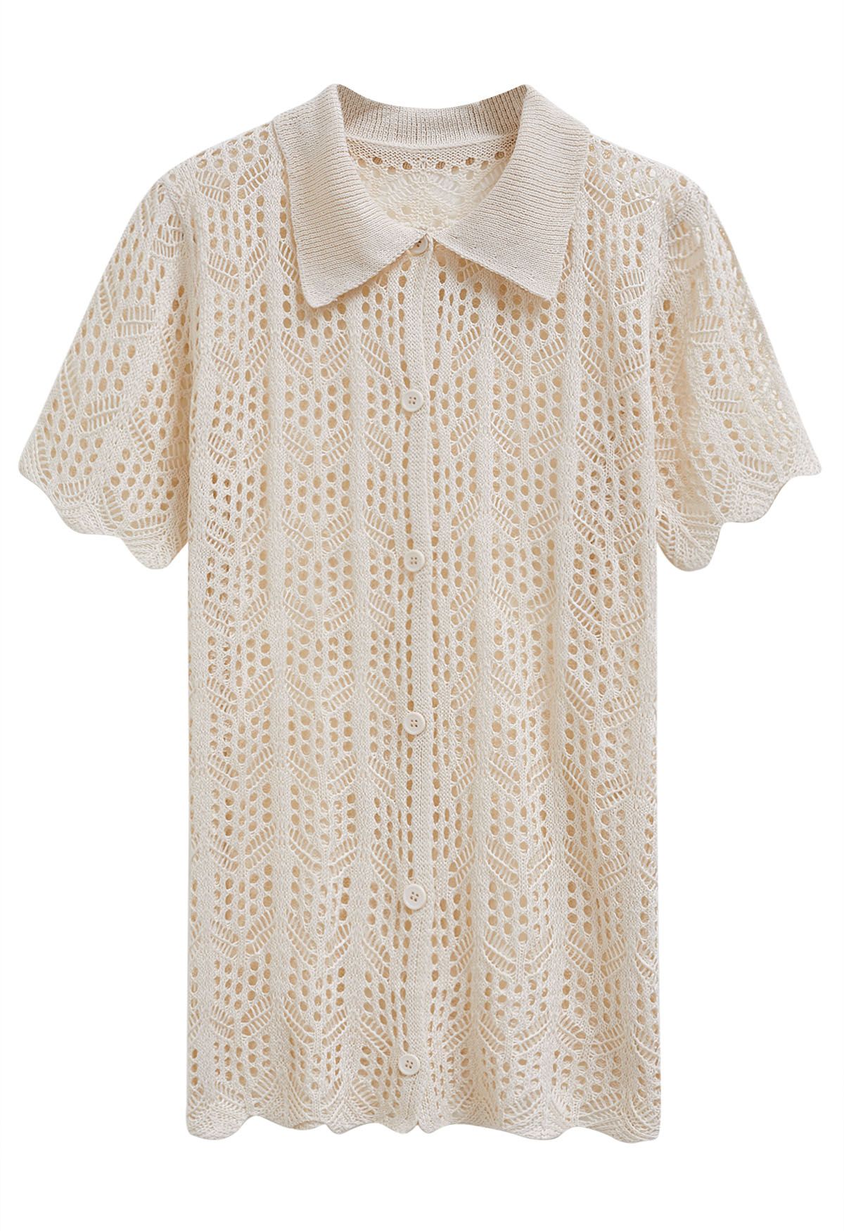 Boho Beach Crochet Buttoned Cover-Up in Cream