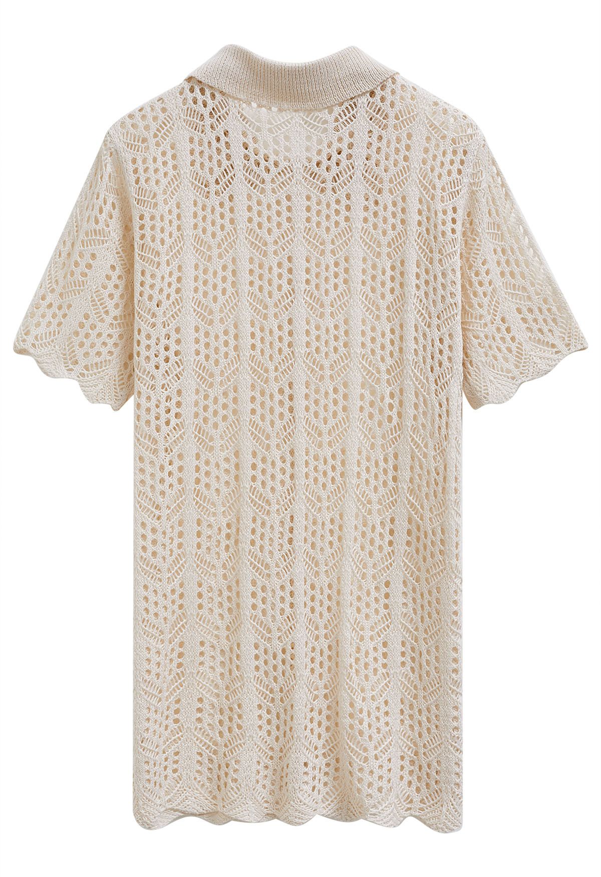 Boho Beach Crochet Buttoned Cover-Up in Cream