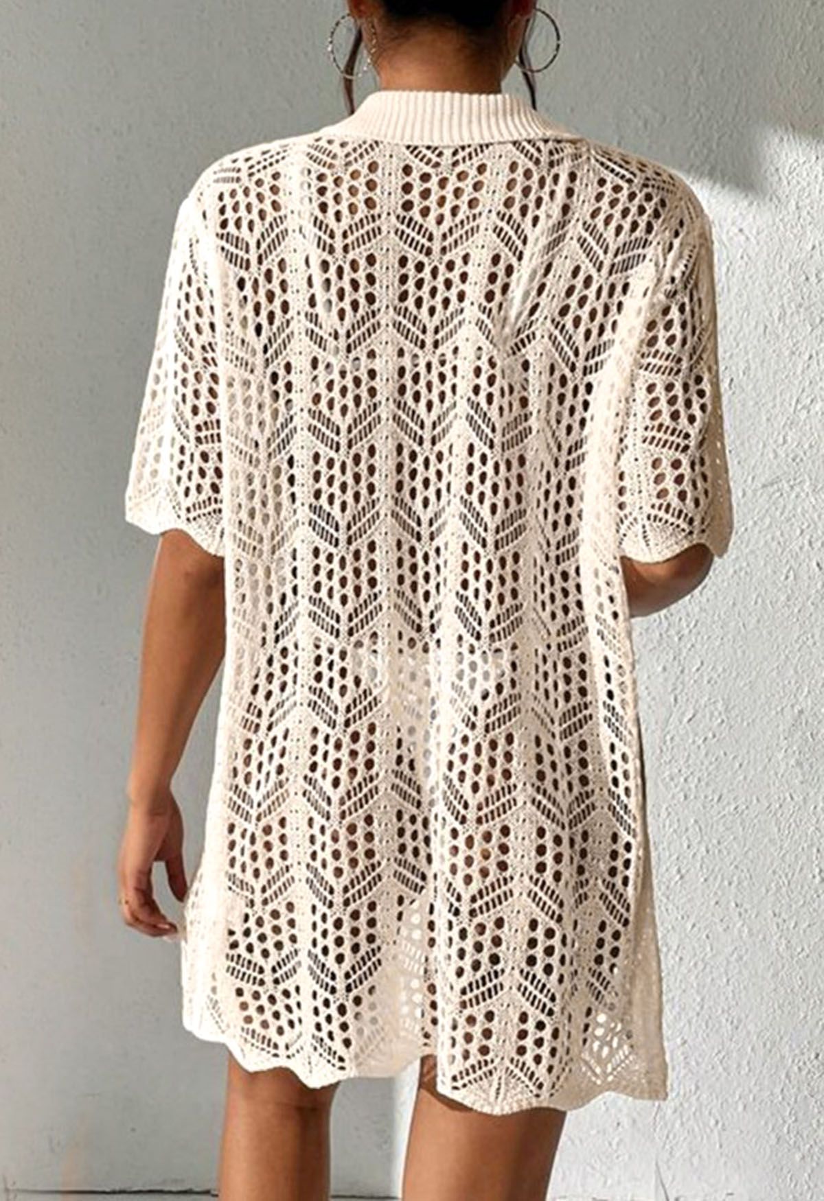 Boho Beach Crochet Buttoned Cover-Up in Cream