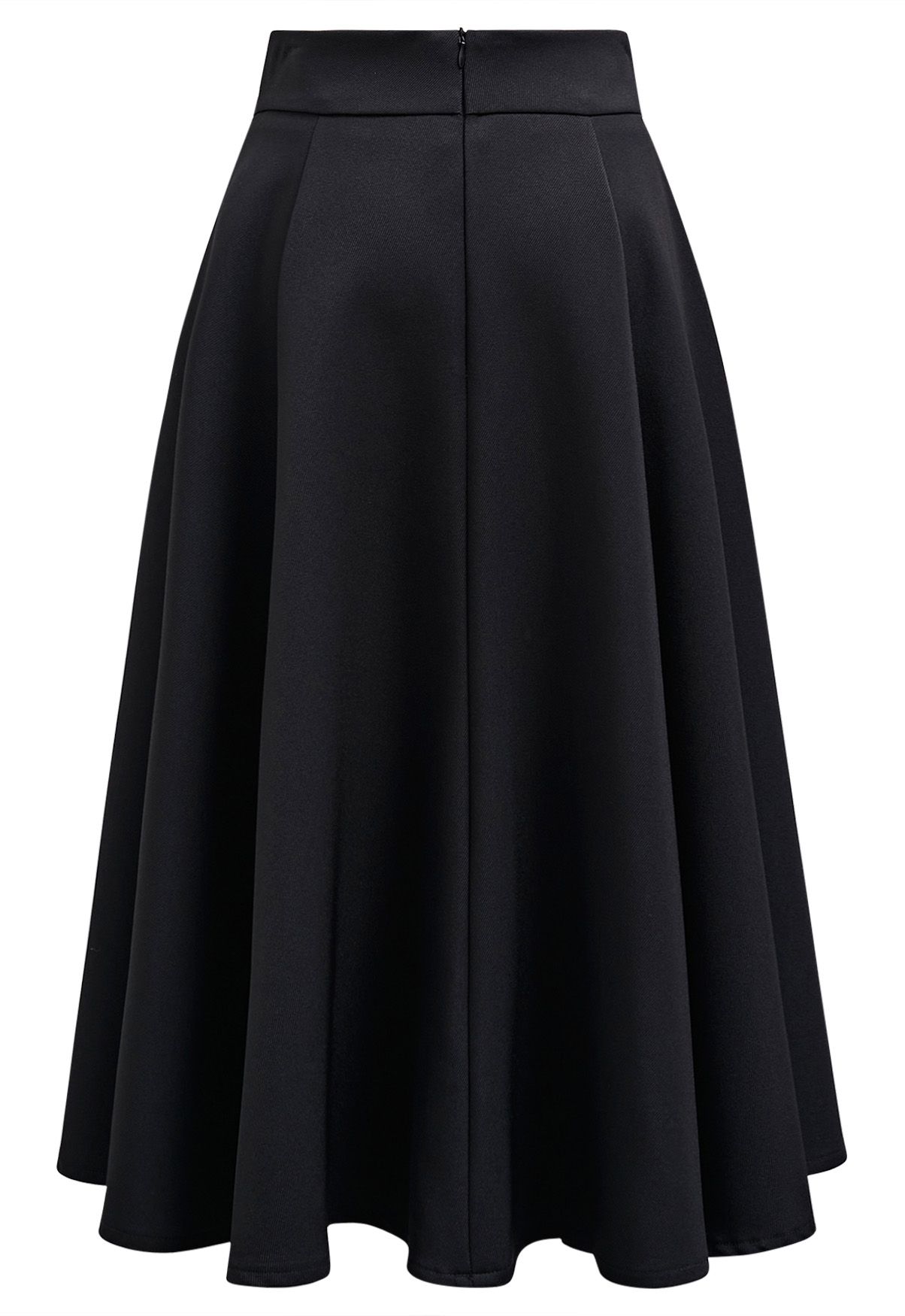 Solid Black High-Waist A-Line Midi Skirt 