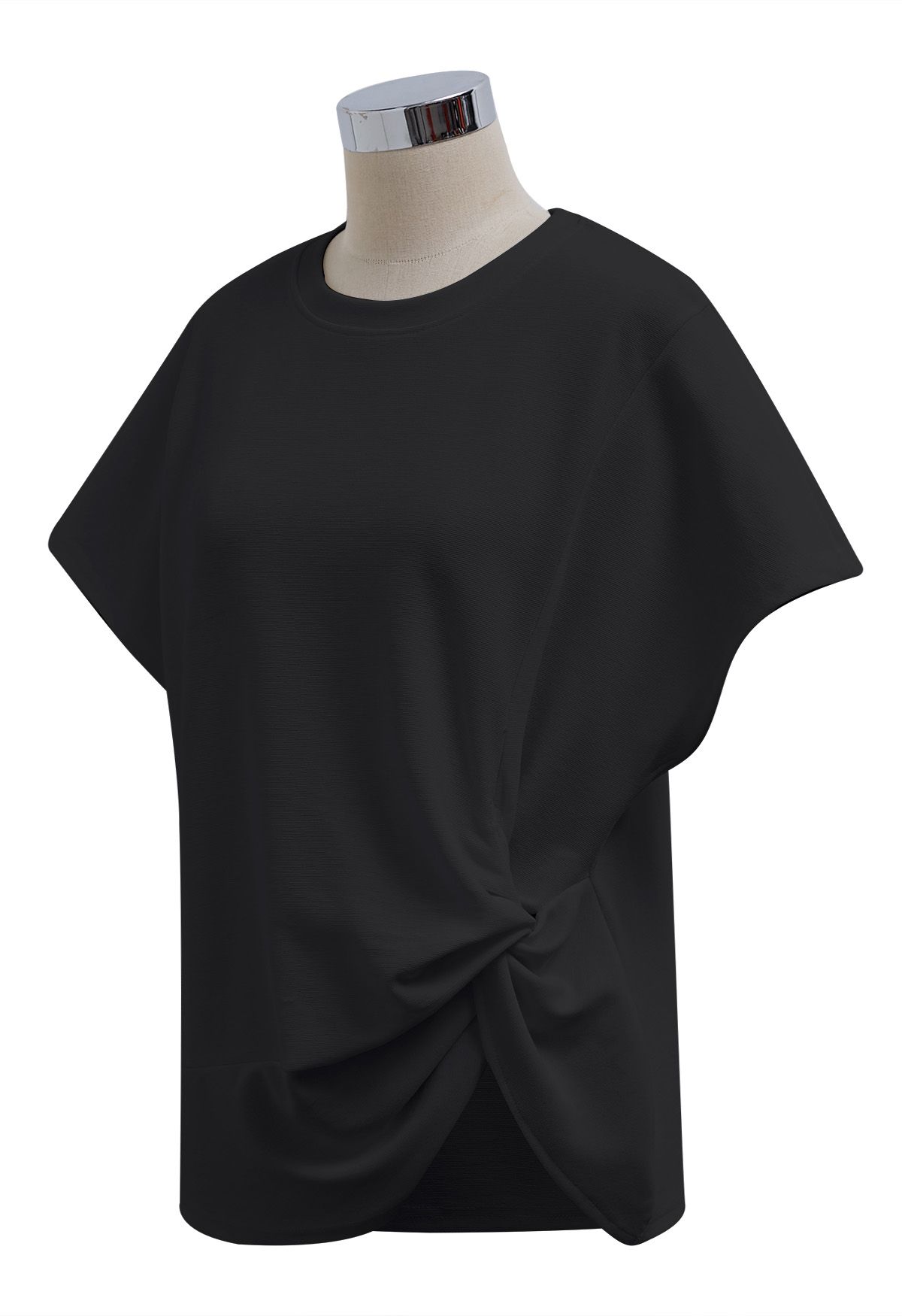 Twist Detail Short-Sleeve T-Shirt in Black