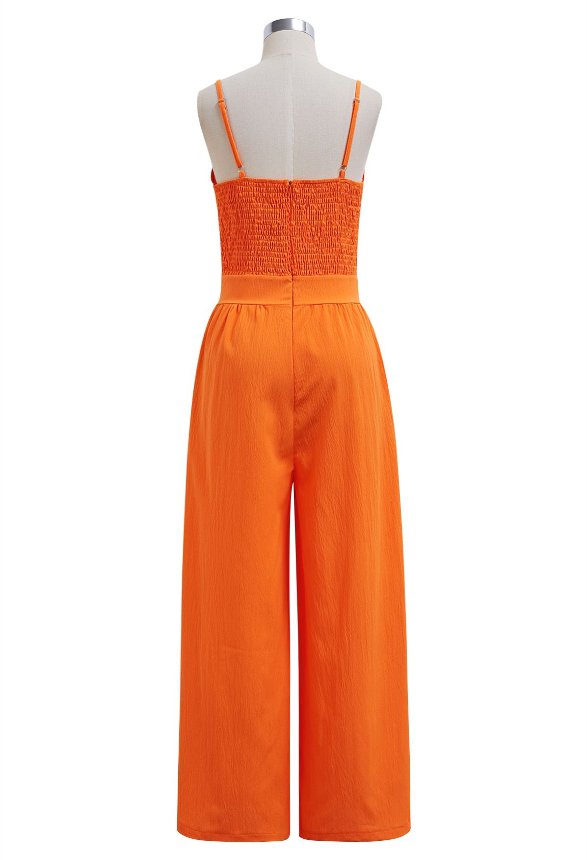 Front Tie Knot Side Pockets Jumpsuit in Orange