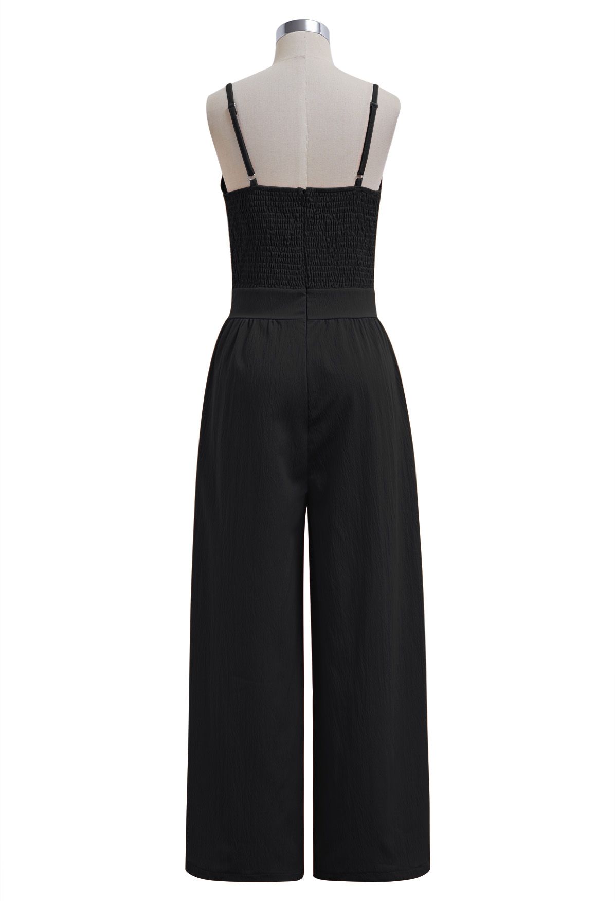 Front Tie Knot Side Pockets Jumpsuit in Black