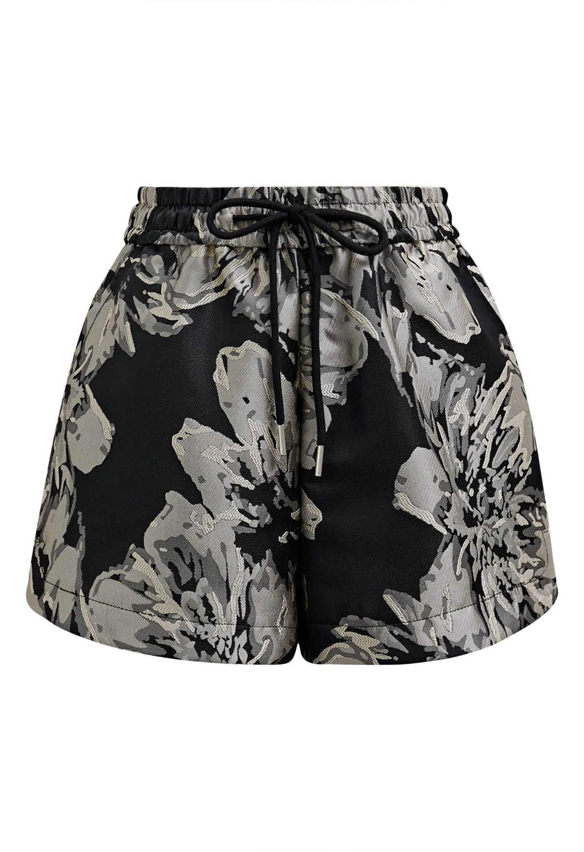 Floral Jacquard Drawstring Waist Shorts 