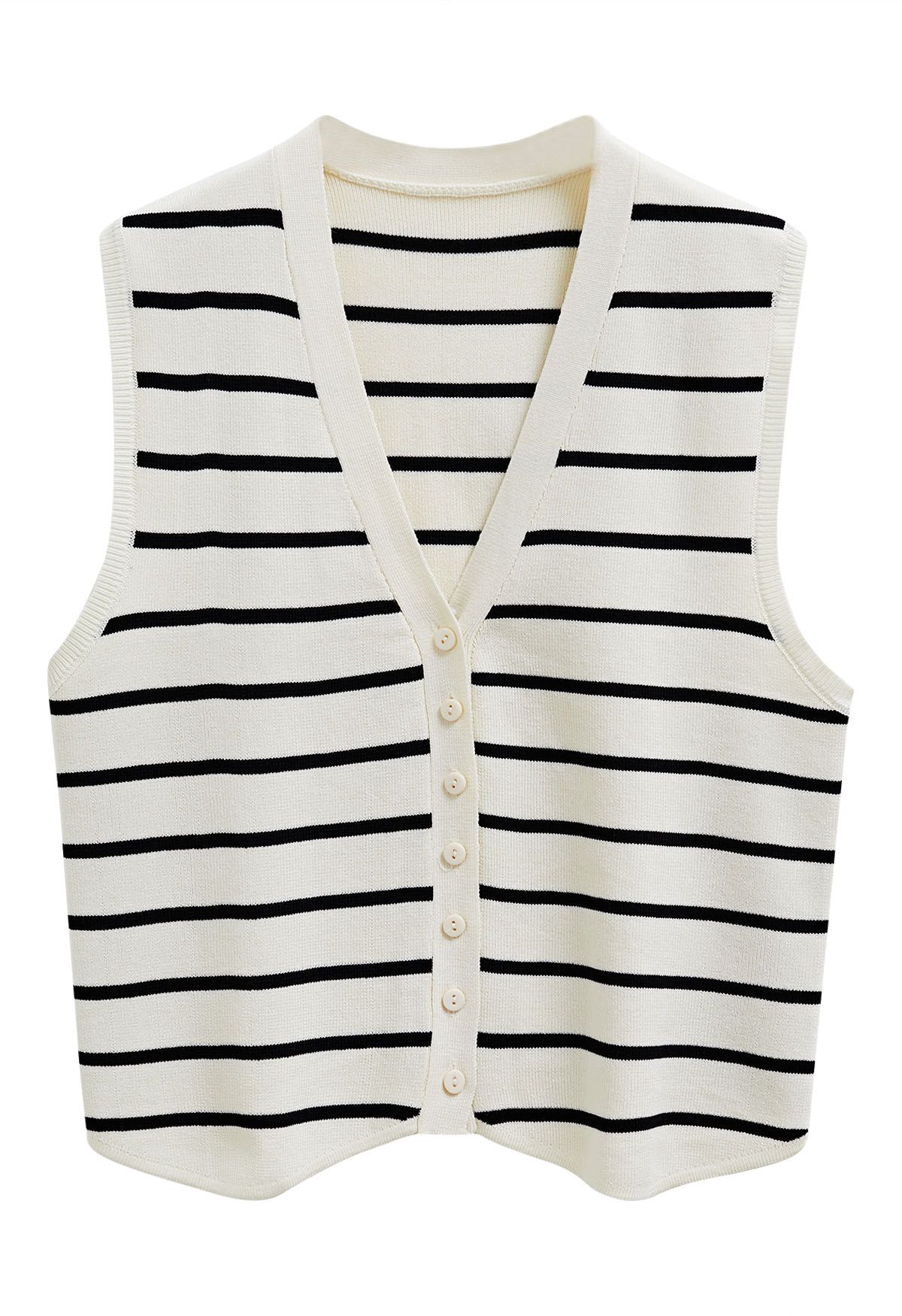 Classic Stripe Buttoned Knit Vest