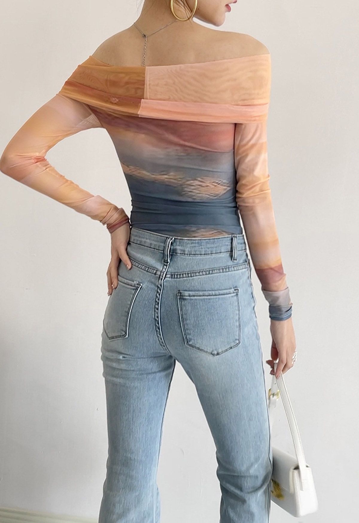 Gradient Tie Dye Off-Shoulder Mesh Top 