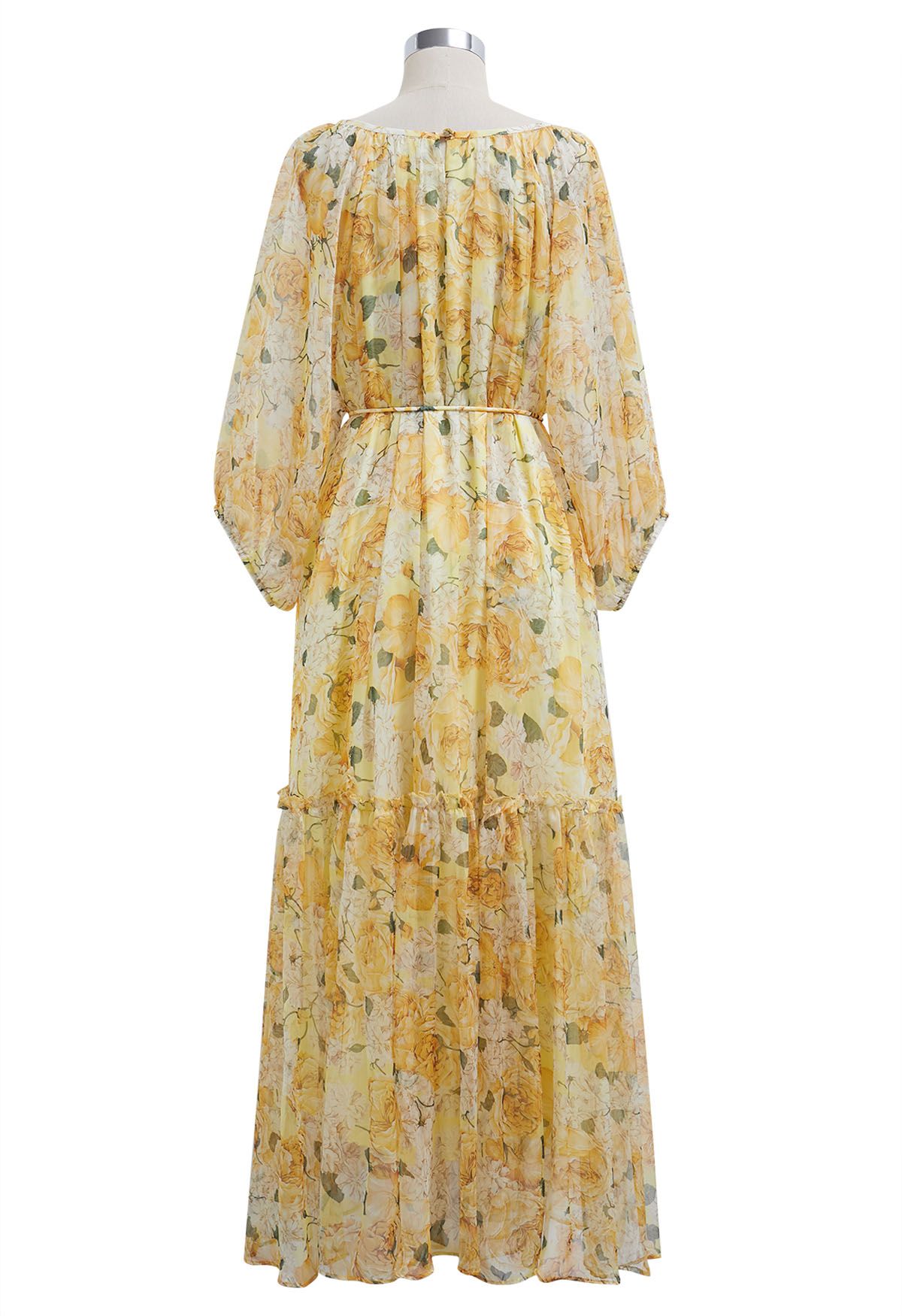 Gauzy Floral Print Bubble Sleeve Dolly Dress in Yellow