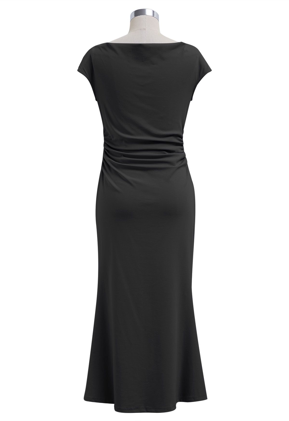 Crisscross Neck Ruched Mermaid Dress in Black