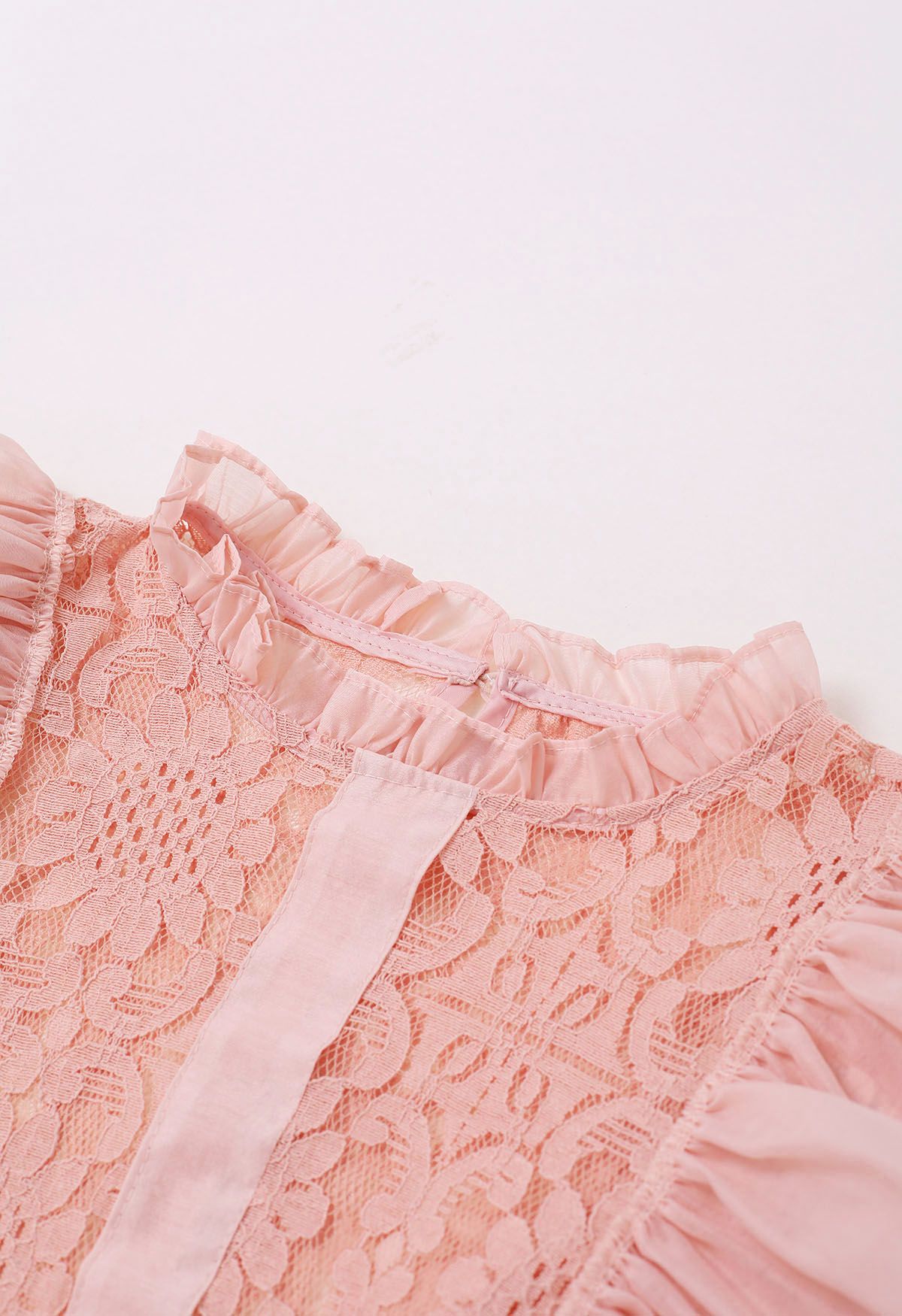 Tiered Ruffle Sleeveless Lace Crop Top in Nude Pink