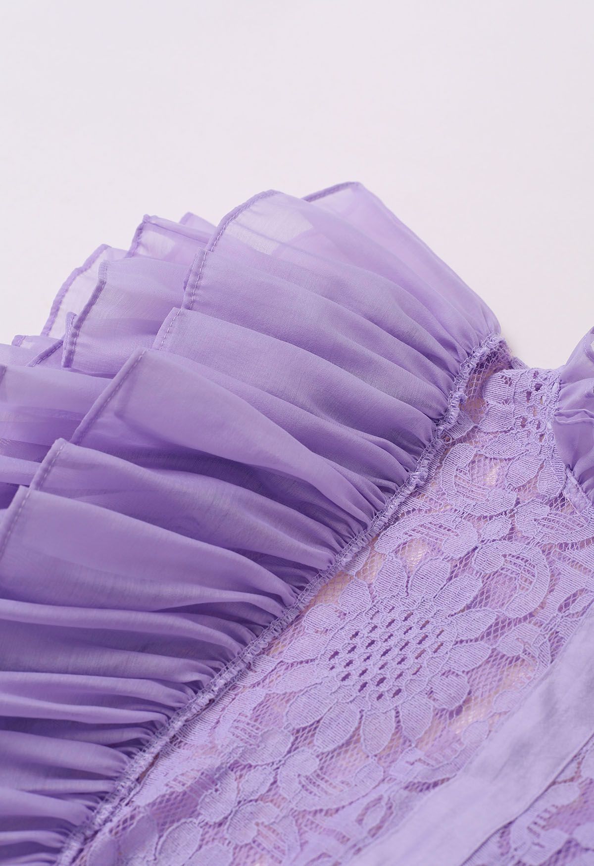 Tiered Ruffle Sleeveless Lace Crop Top in Lilac