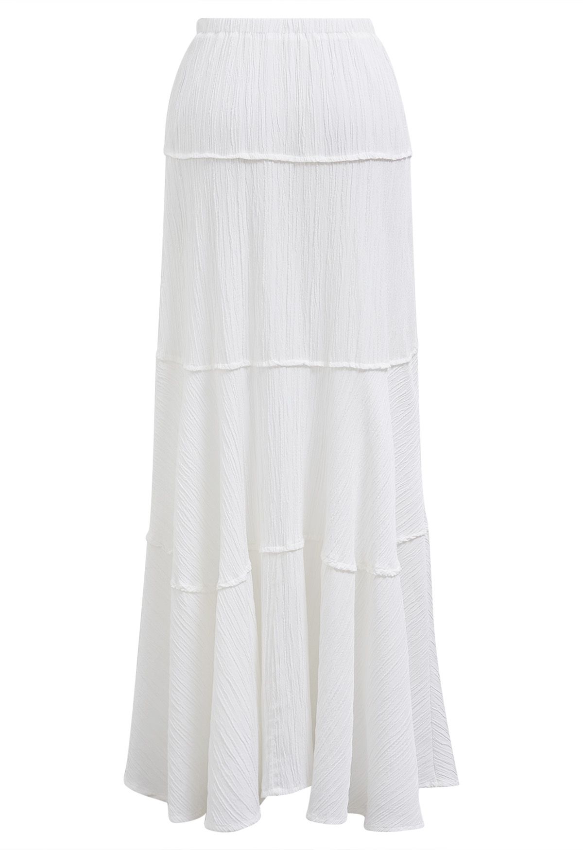 Embossed Texture Tiered Tassel String Maxi Skirt