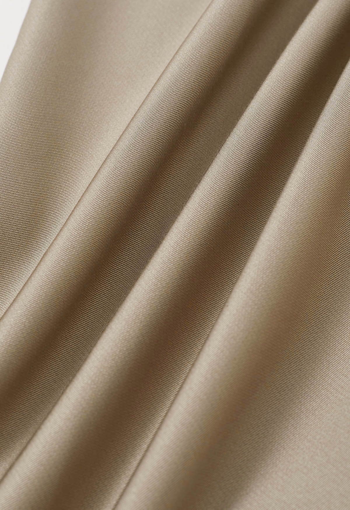 Polished Pleat Detail Straight-Leg Pants in Khaki