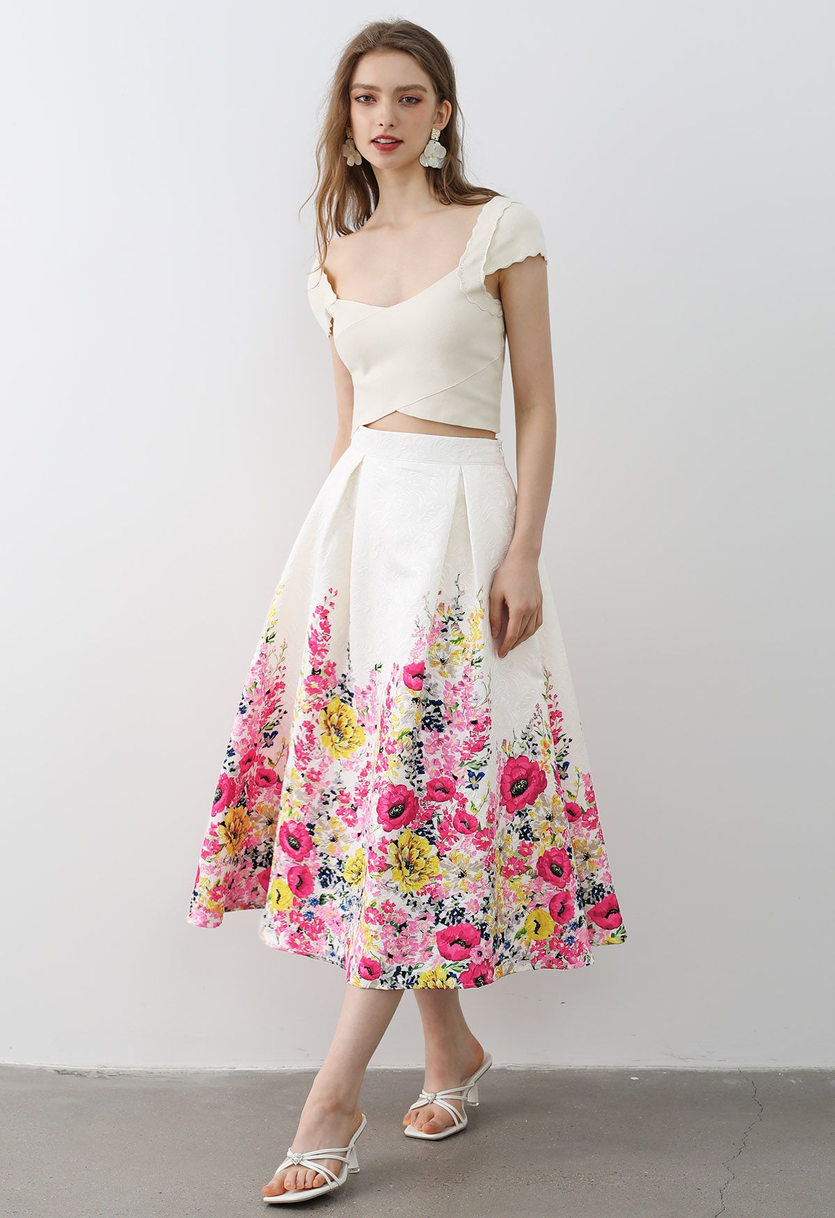 Blooming Garden Jacquard Midi Skirt