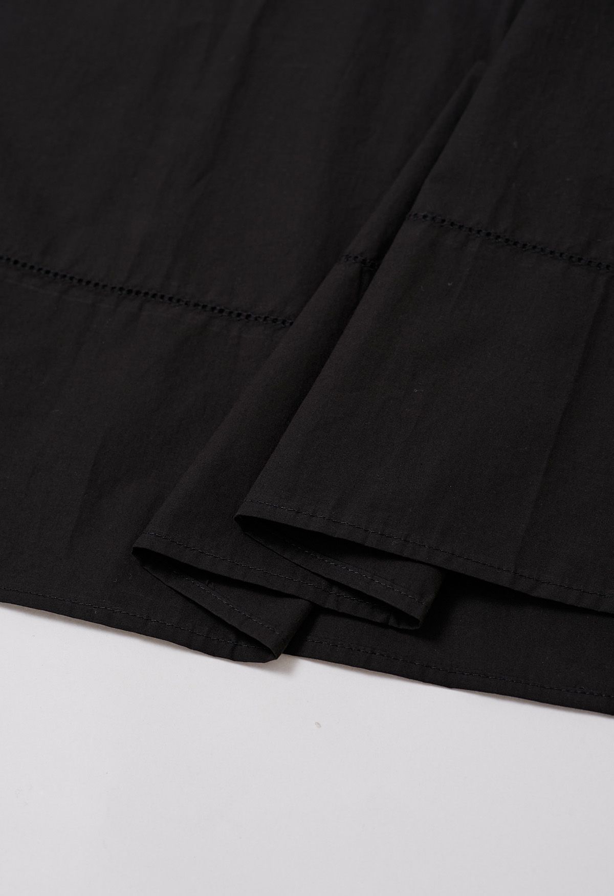 Inseam Pockets Cotton Flare Midi Skirt in Black