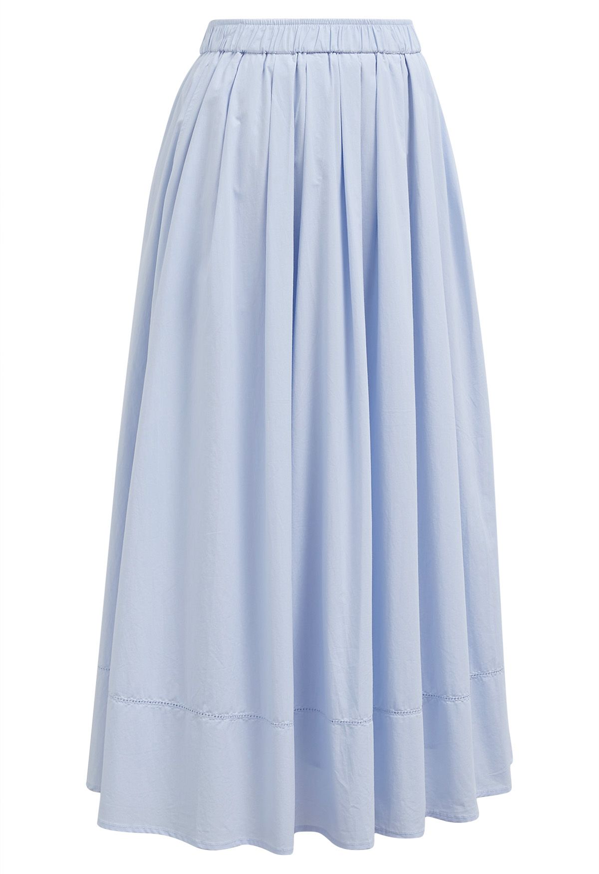 Inseam Pockets Cotton Flare Midi Skirt in Sky Blue