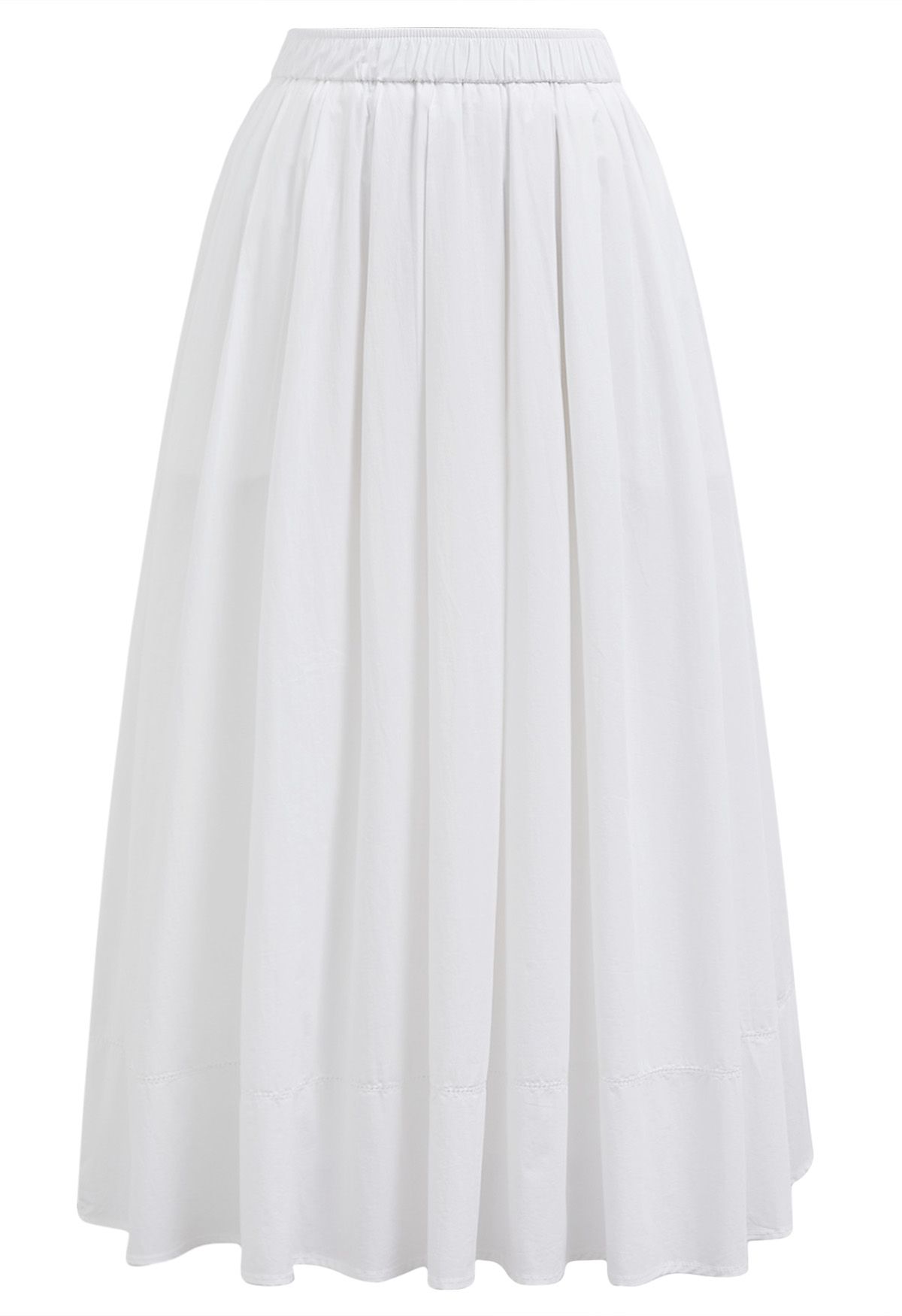 Inseam Pockets Cotton Flare Midi Skirt in White