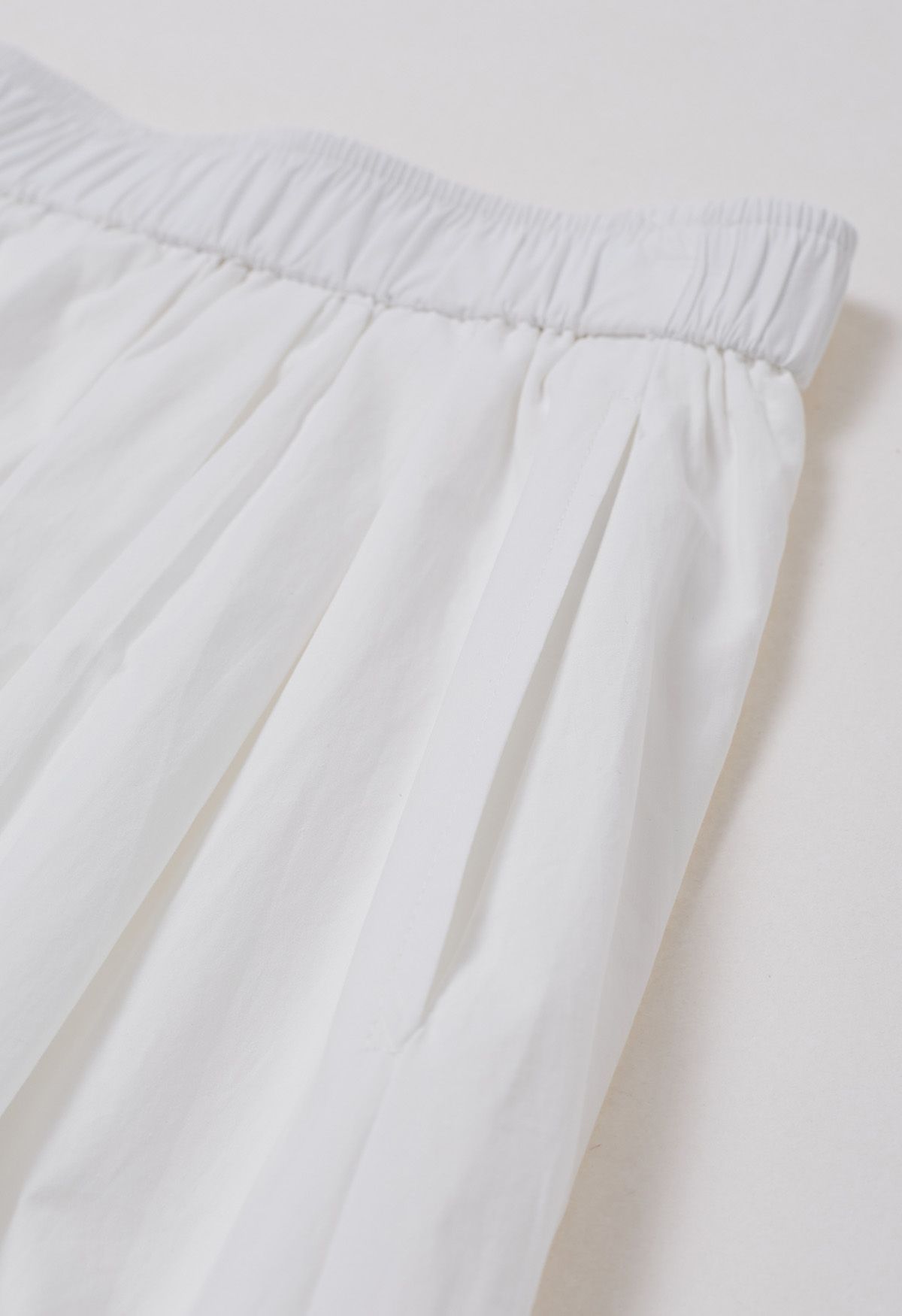 Inseam Pockets Cotton Flare Midi Skirt in White