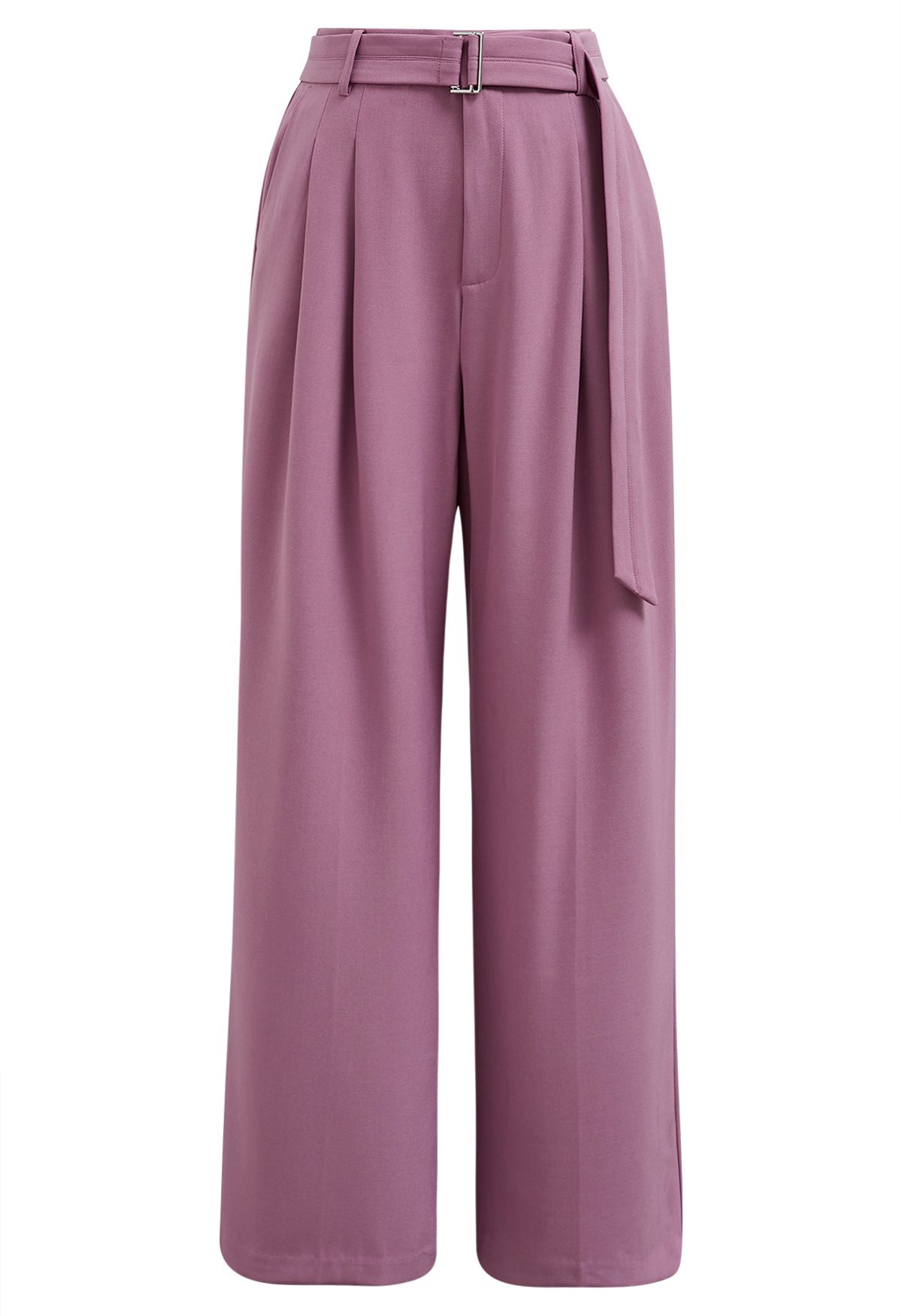 Belted Side Pocket Pleated Pants in Purple