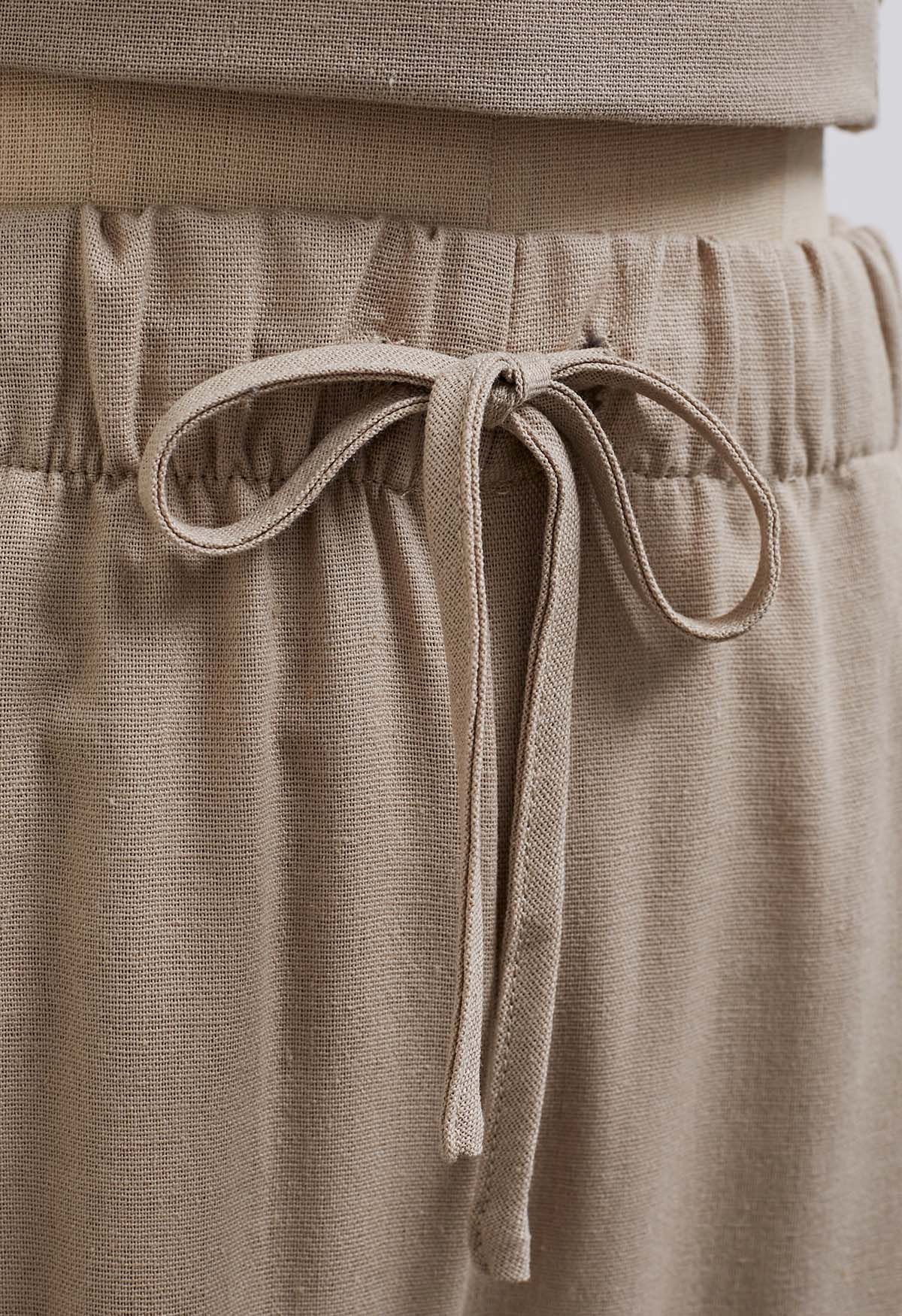 Comfort Linen-Blend Palazzo Pants in Khaki